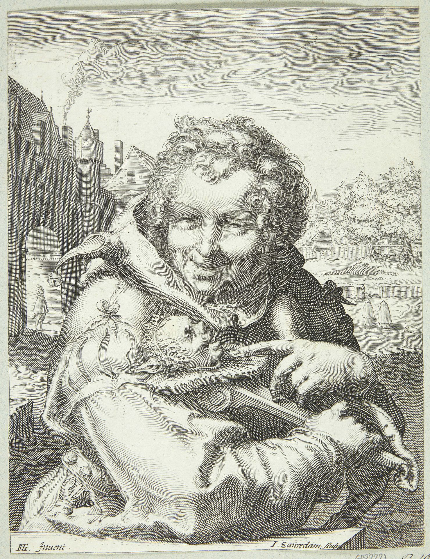 Leende nar med en marotte by Jan Saenredam