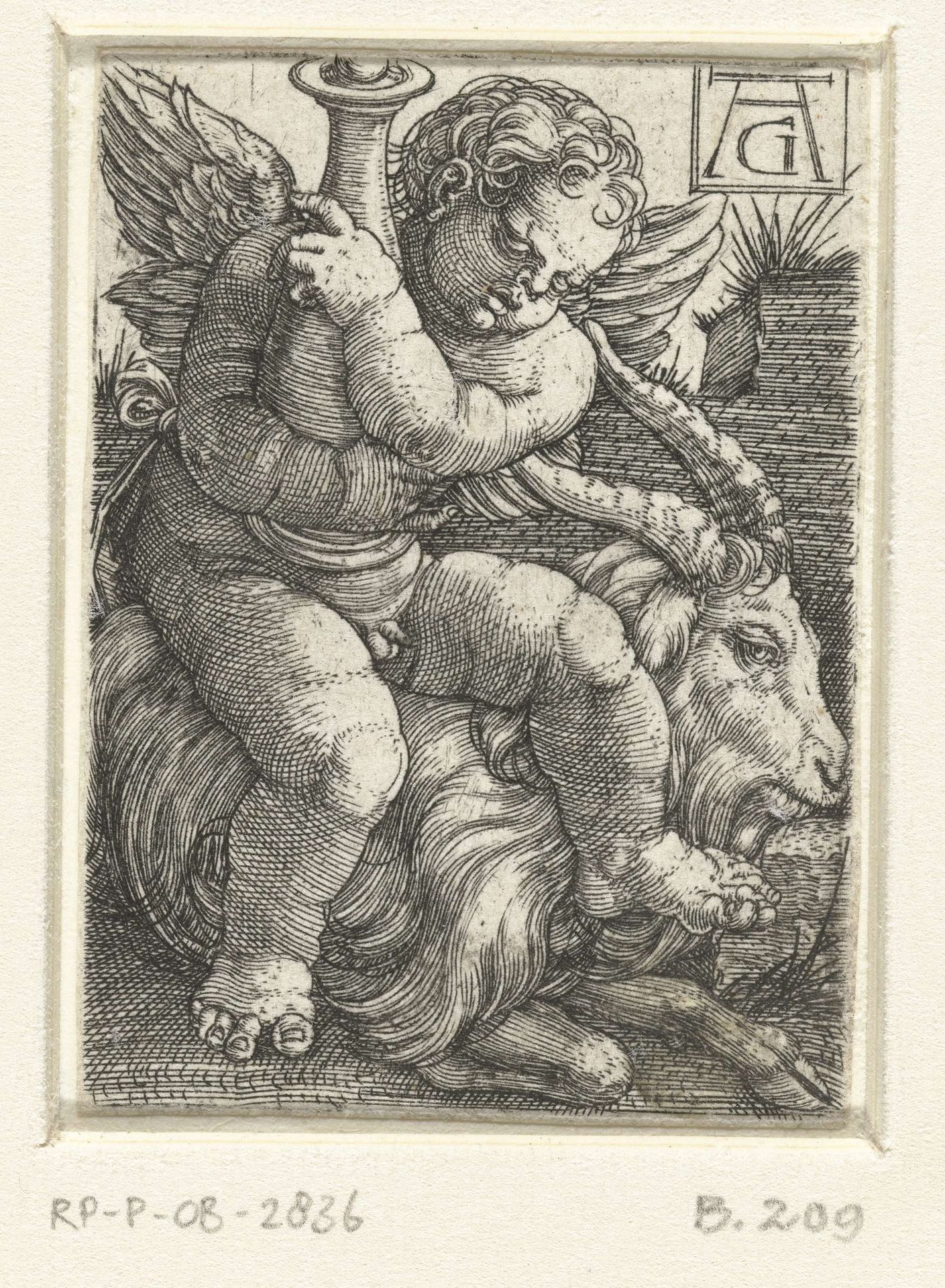 Putto zittend op een bok by Heinrich Aldegrever
