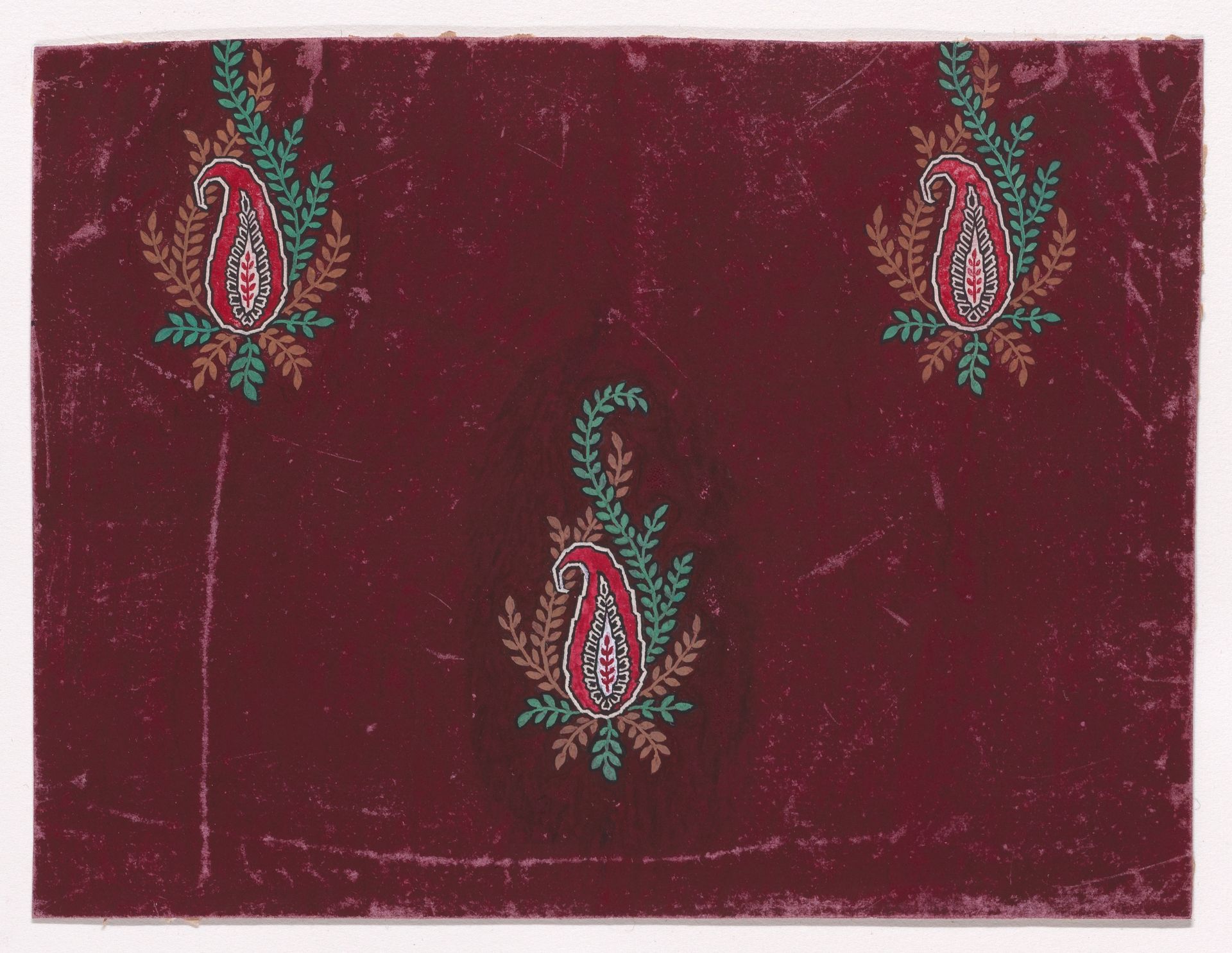 Textile Design with Paisley Motifs and Bundles of Stylized Branches with Leaves by Anonymous