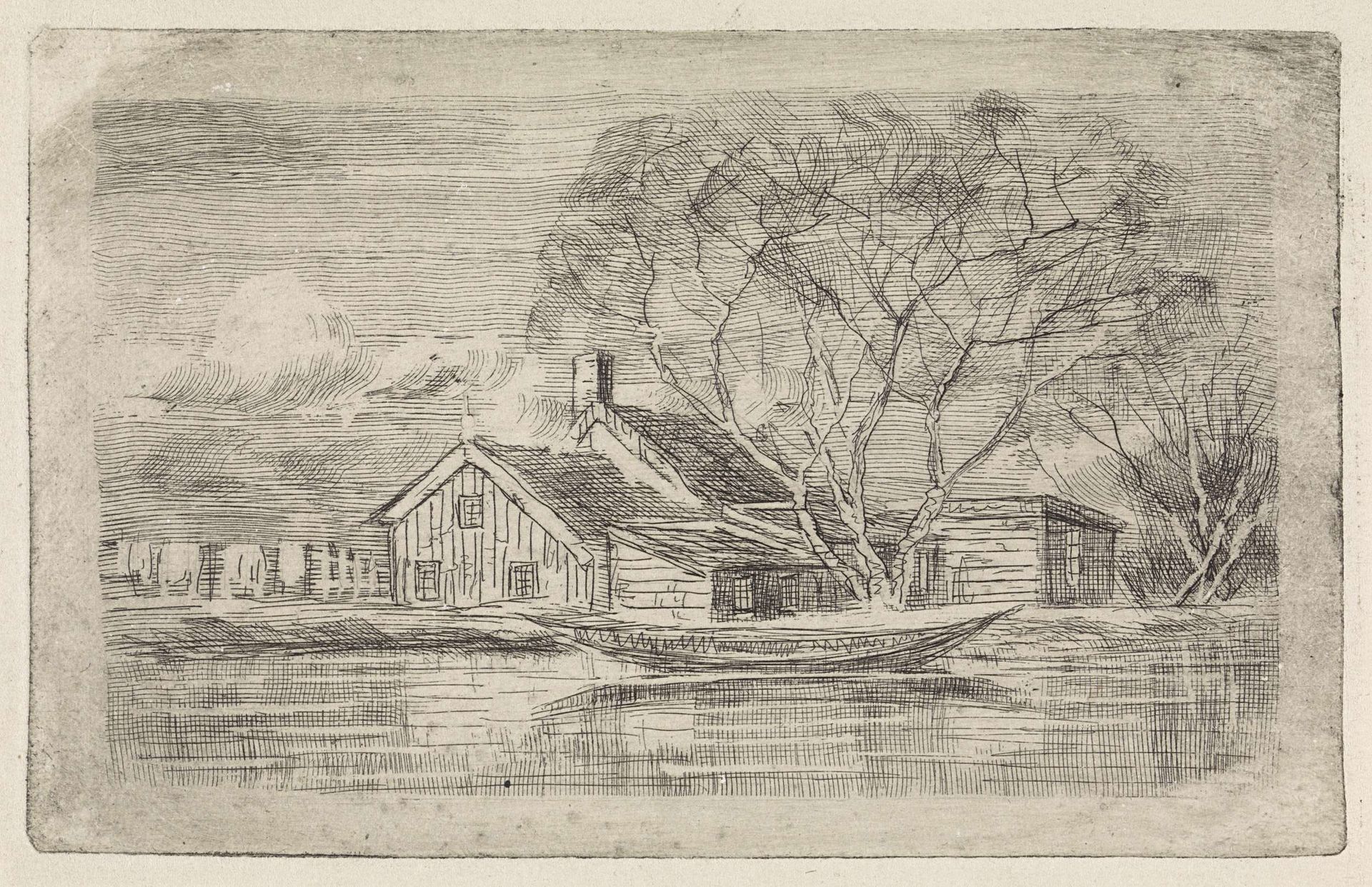 Huis aan het water met roeiboot ervoor by Elias Stark
