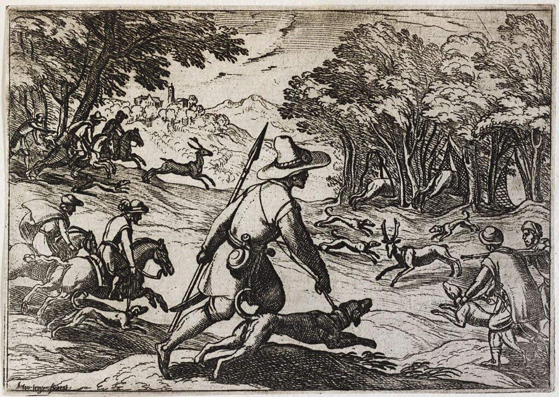 A Stag Hunt with Several Caught in Traps by Antonio Tempesta