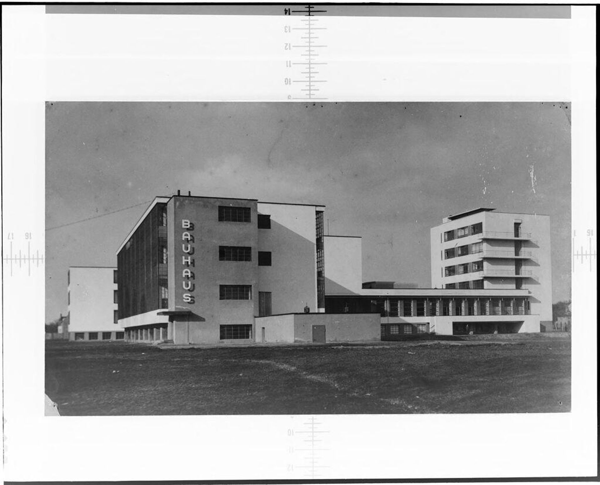 Bauhaus Building, Dessau, 1925-1926: View from southwest by Klaus Hertig
