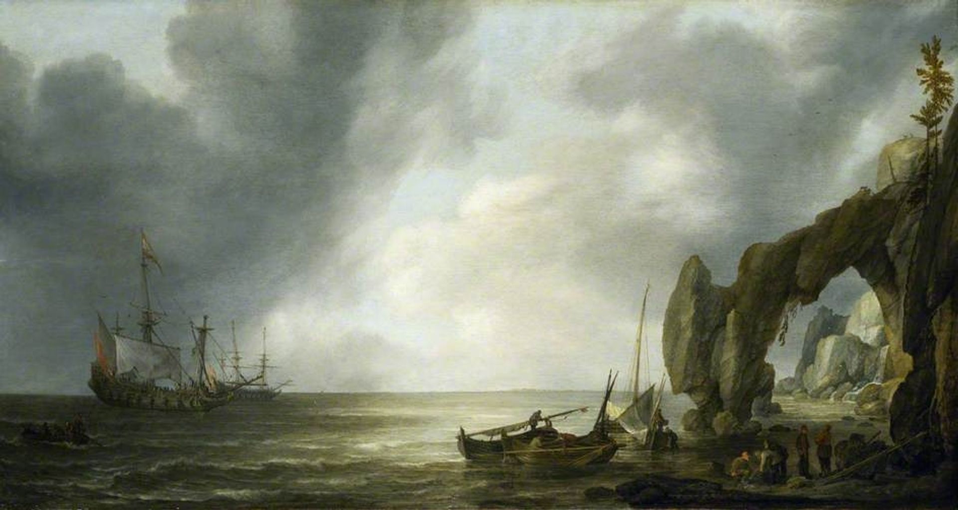 Dutch Men of War off a Craggy Coast by Simon de Vlieger