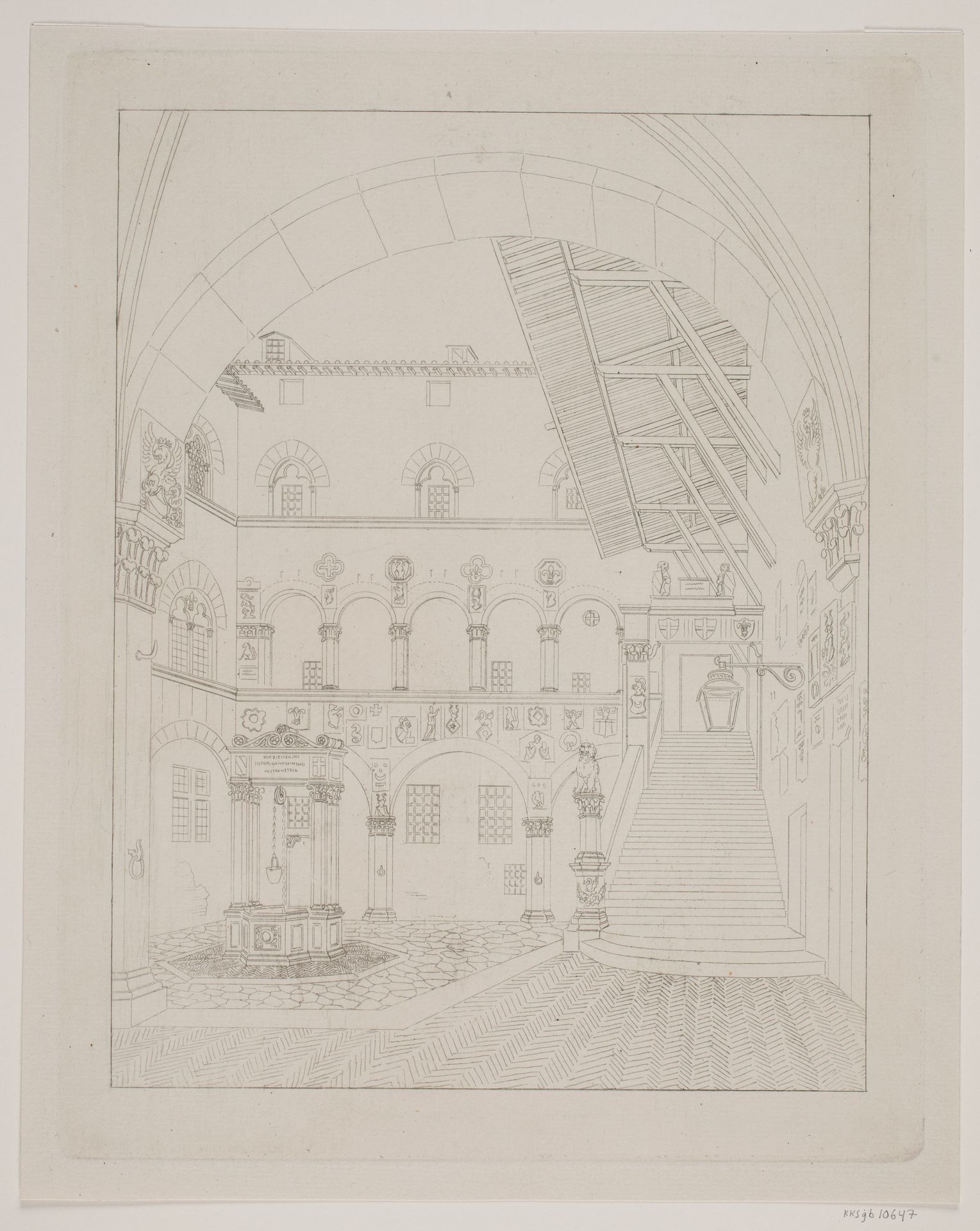 Fængselsgård i Palazzo del Bargello by G.F. Hetsch