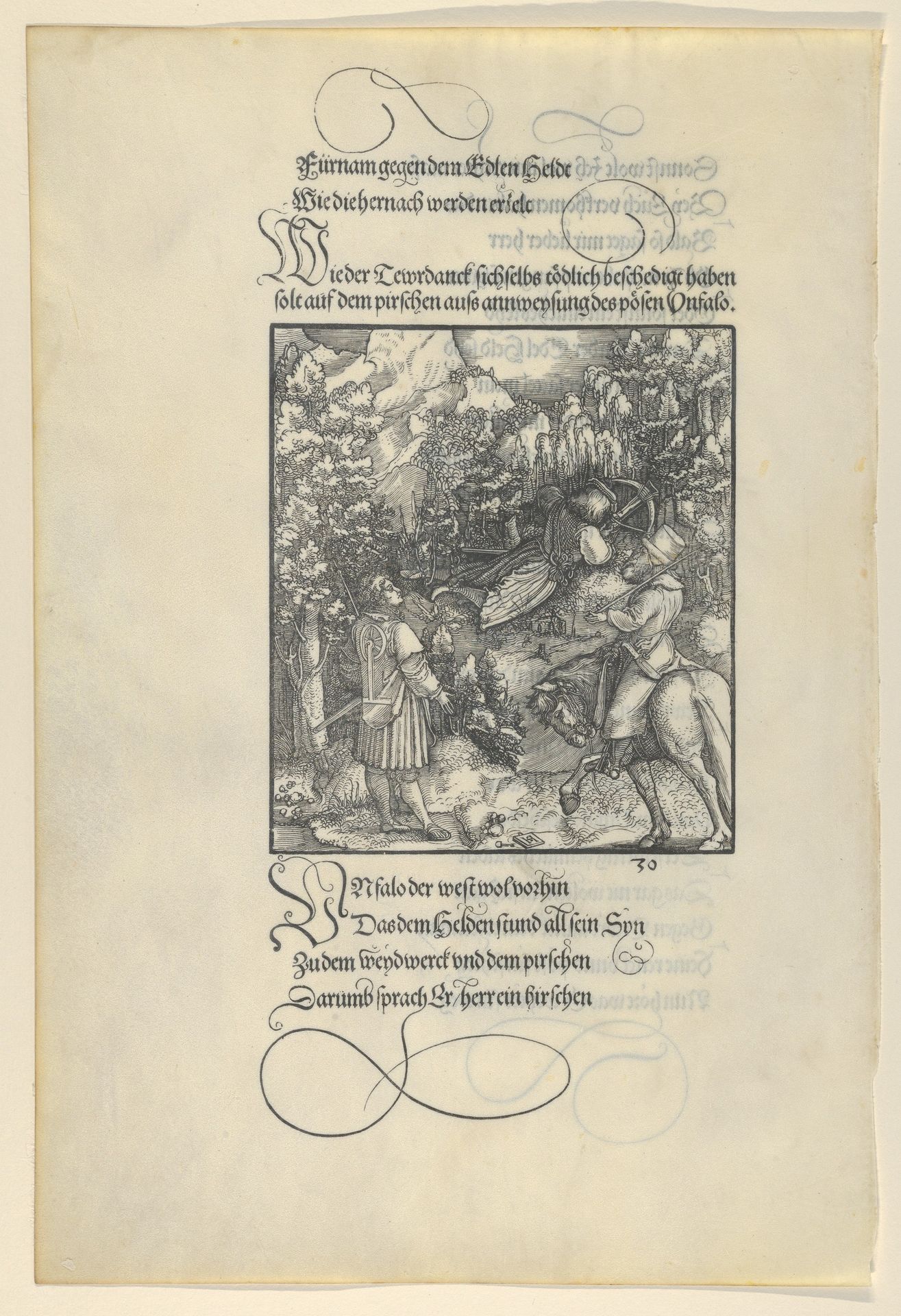 Unfalo Causing Theuerdanck to Fall into a Trap during a Hunt, from Theuerdanck by Hans Schäufelein