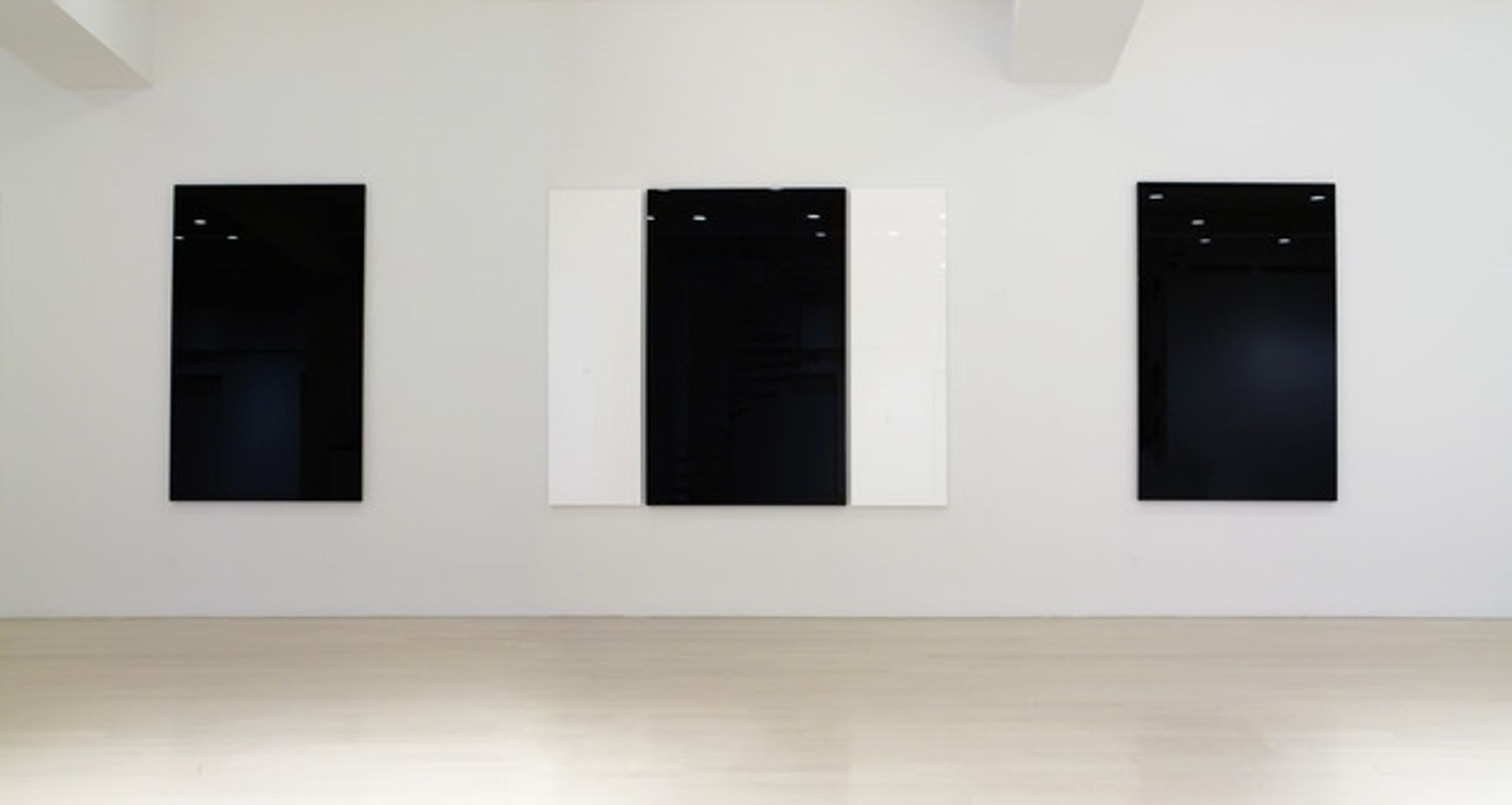 Orange, Black Painting with Blue Edge, and Burgundy by Robert Irwin