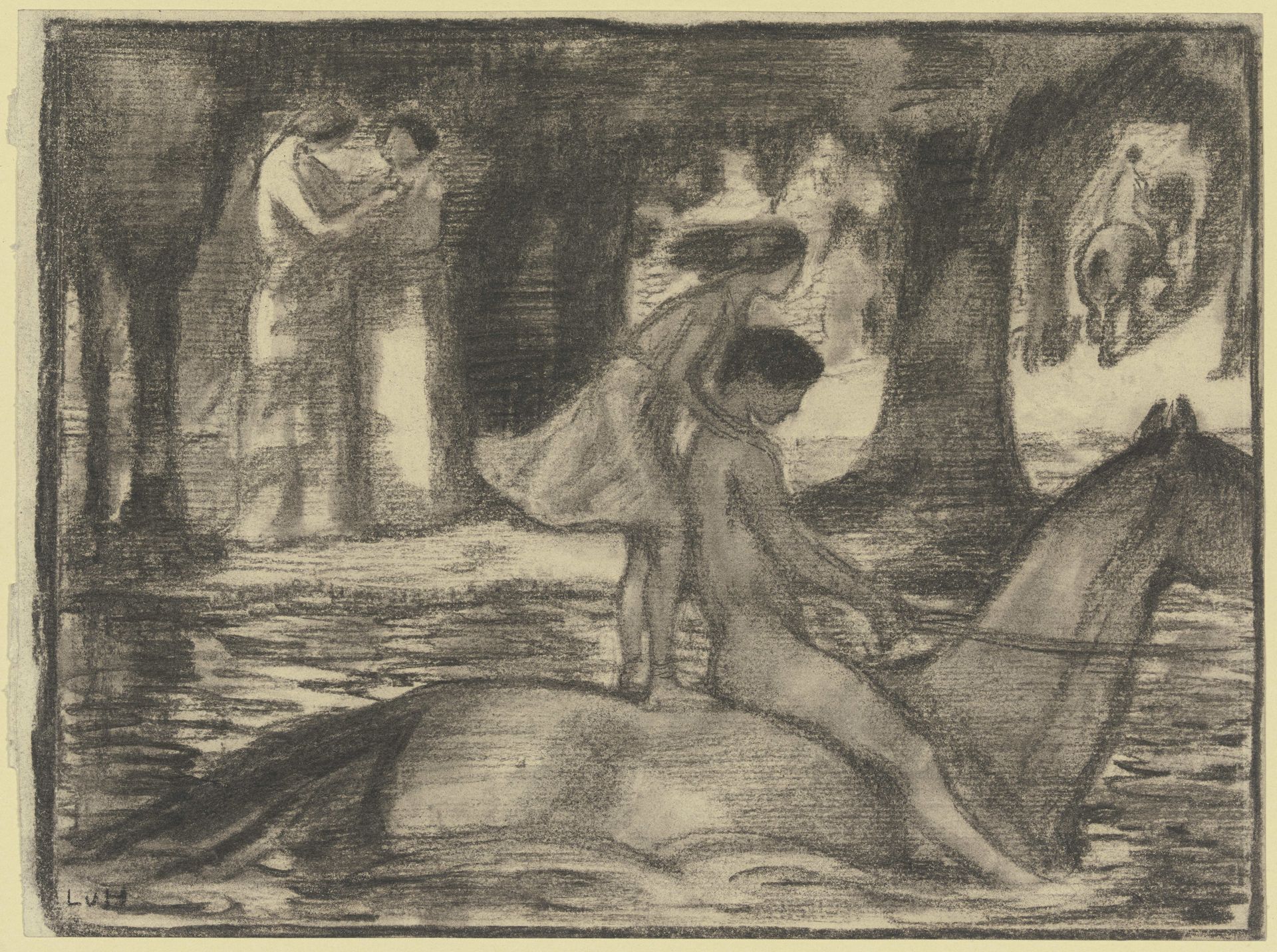 Riding children in the forest by Ludwig von Hofmann