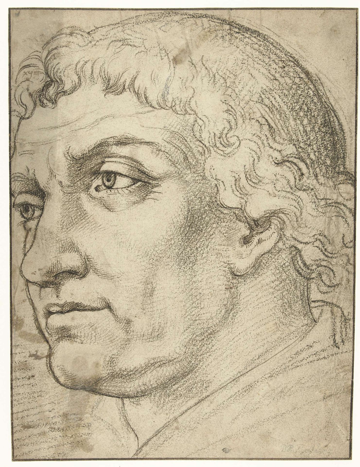 Studie voor het hoofd van een priester (?) by Dirck Pietersz. Crabeth