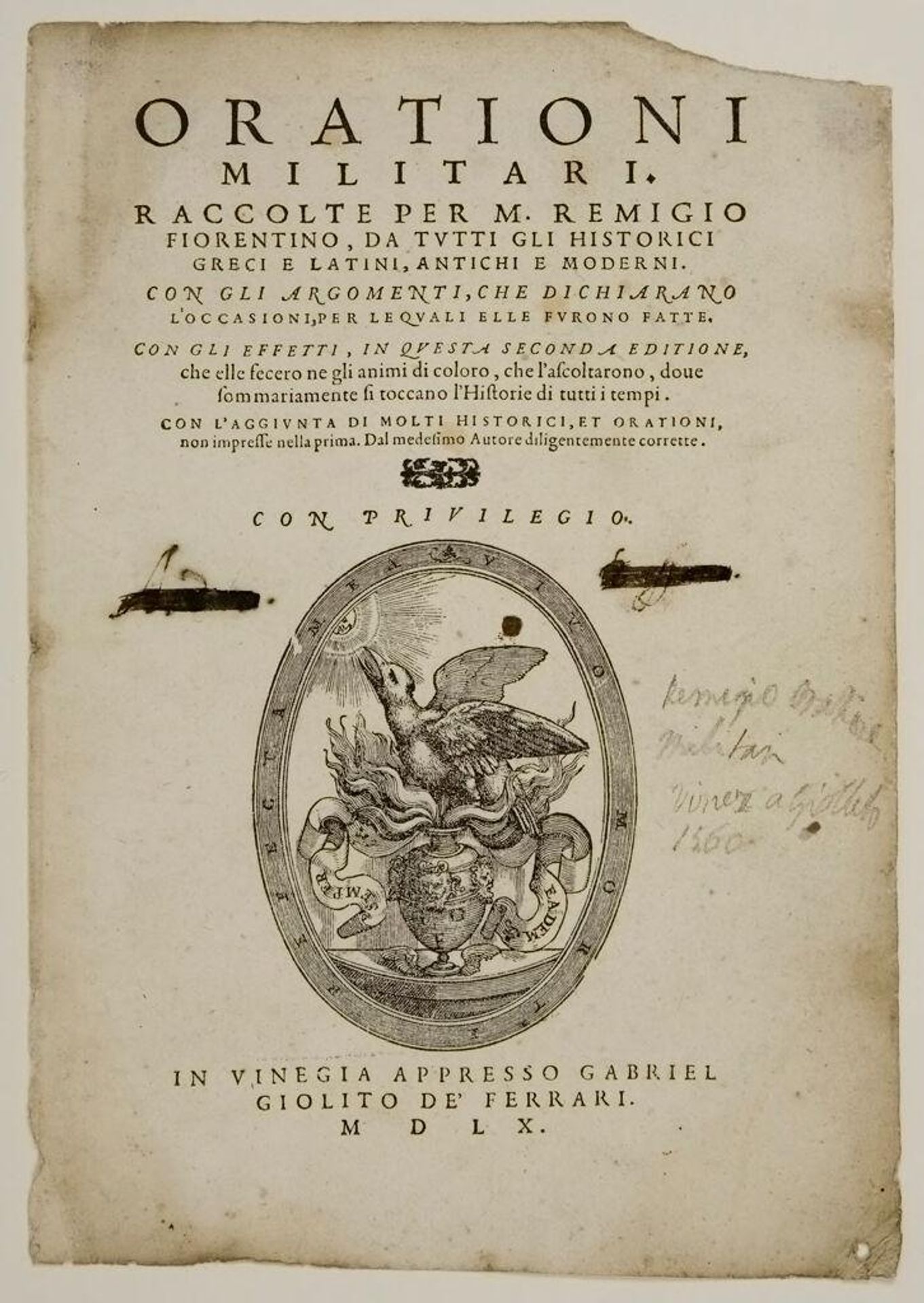 Printer's Mark of Giolito de' Ferrari, from Remigius, Orationi Militari by Anonymous