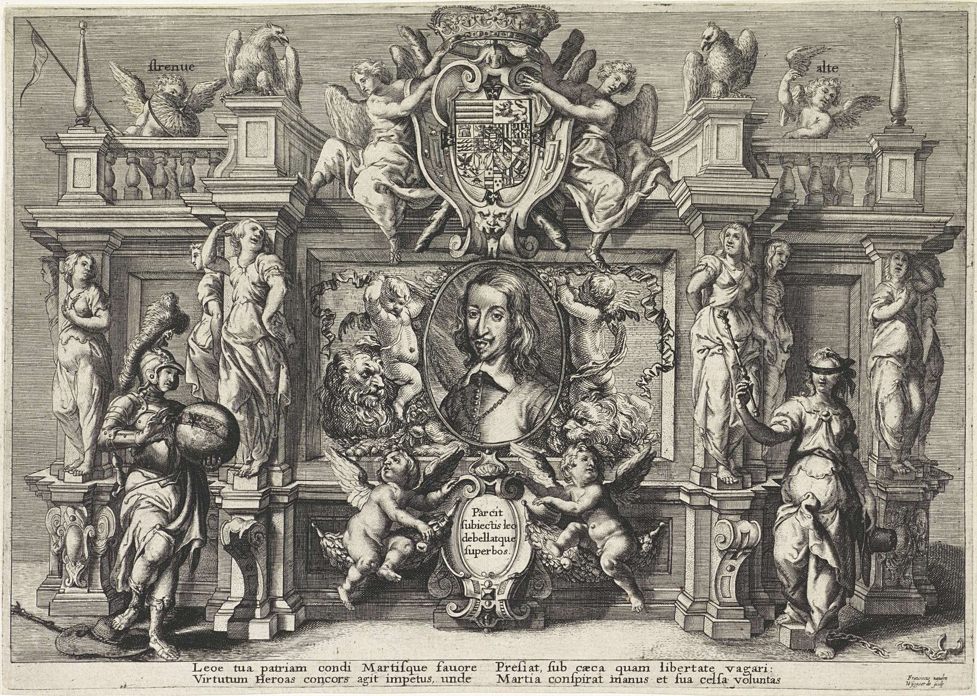 Allegorisch portret van Leopold Willem, landvoogd der Zuidelijke Nederlanden by Frans van den Wijngaerde