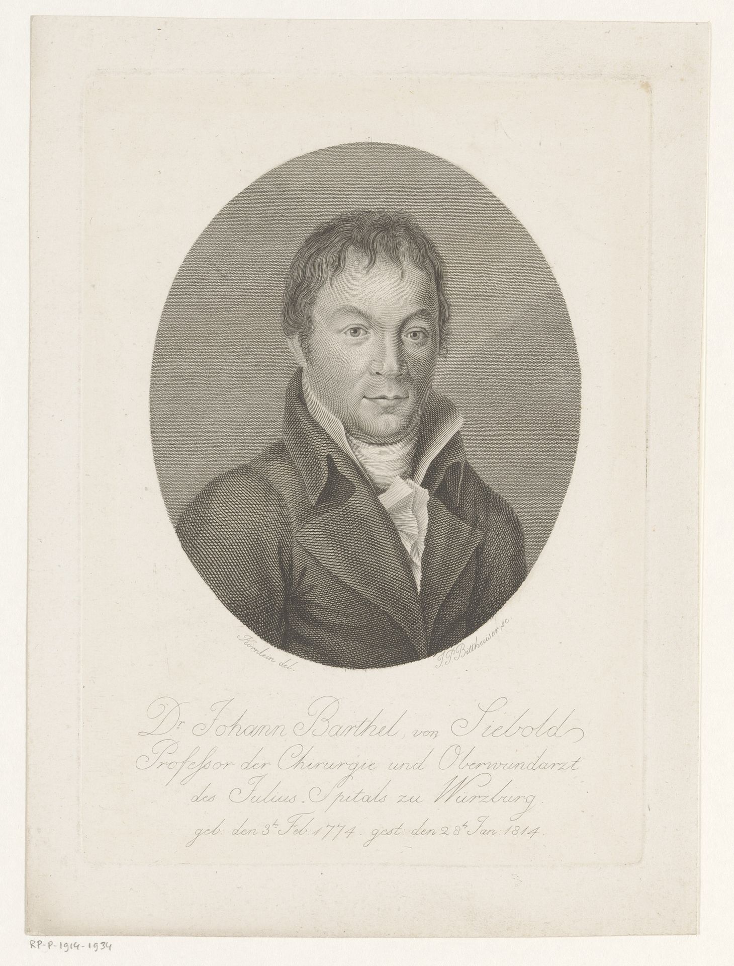 Portret van Bartholomäus von Siebold by Johann Pleikhard Bittheuser