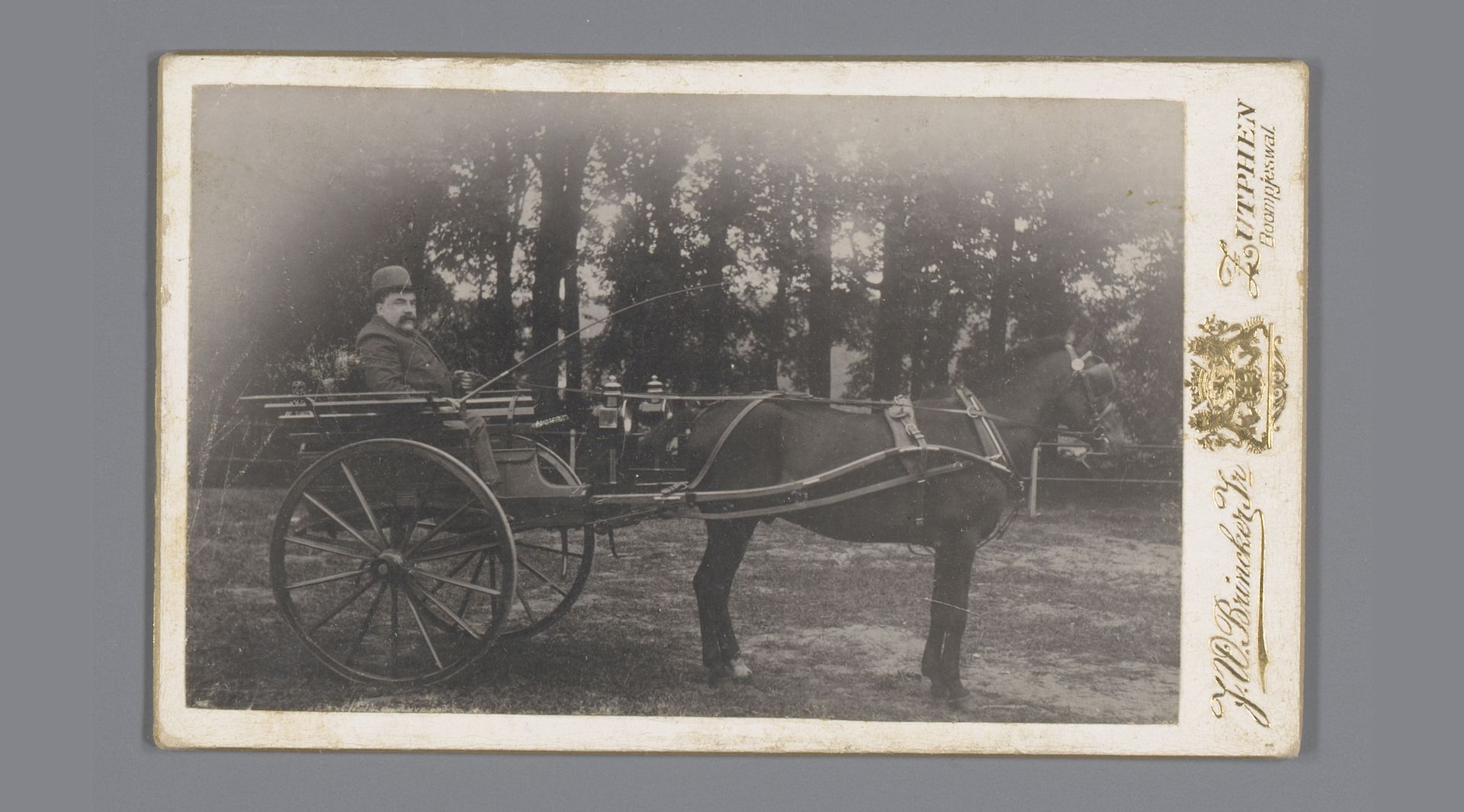 Portret van een onbekende man in een rijtuig met paard by Johan Wilhelm Jr. Brincker