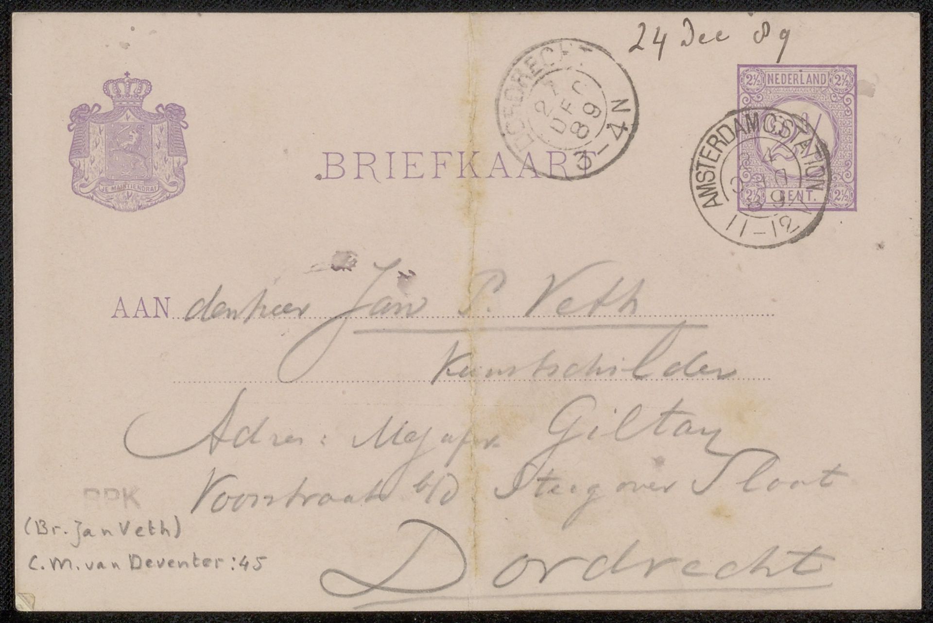 Briefkaart aan Jan Veth by Chap van Deventer