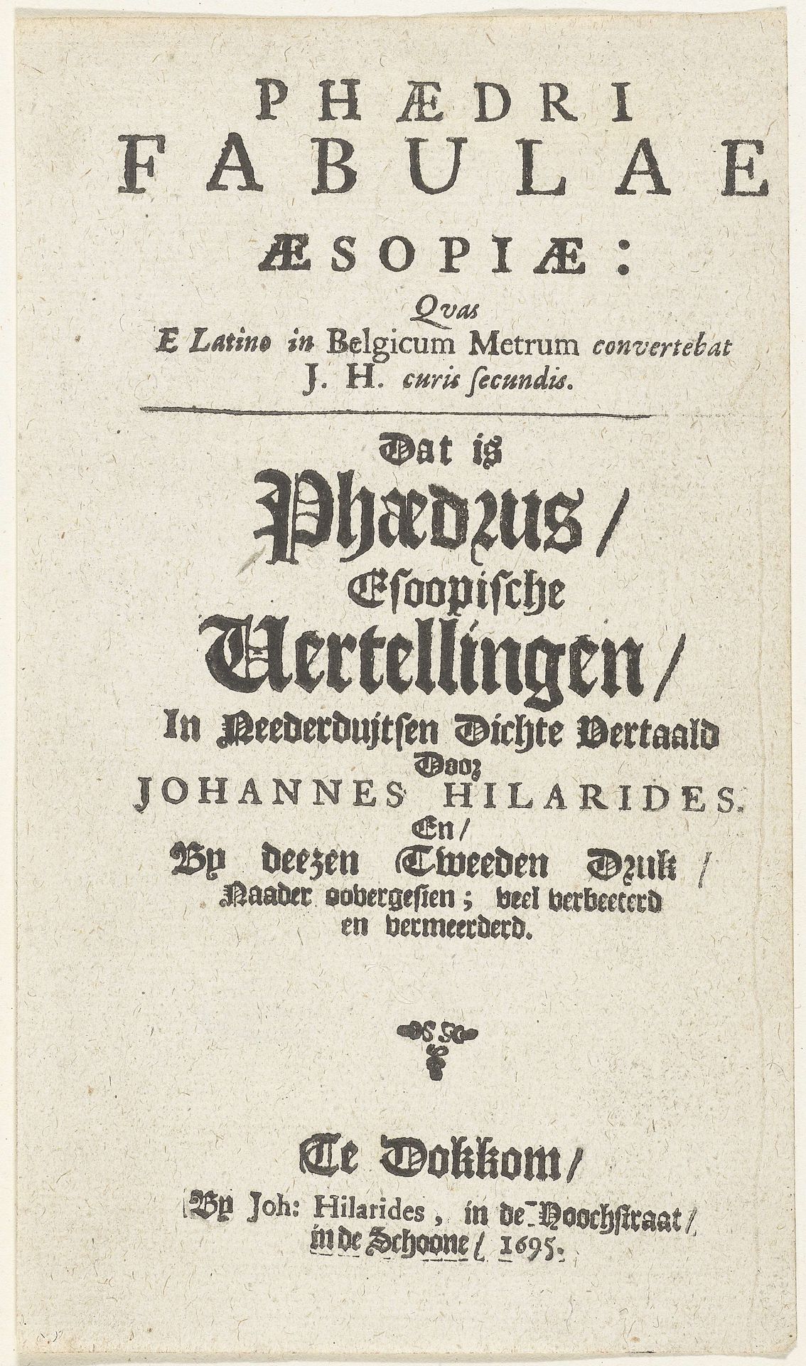 Titelpagina voor: J. Hilarides, Fabulae Æsopiæ, 1695 by Johannes Hilarides