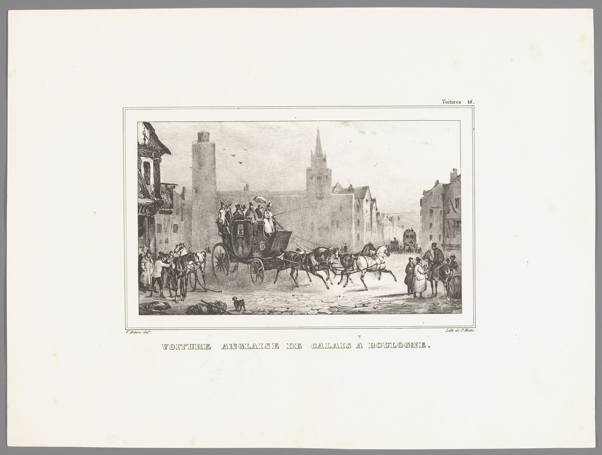 Engels rijtuig onderweg van Calais naar Boulogne by Victor Adam
