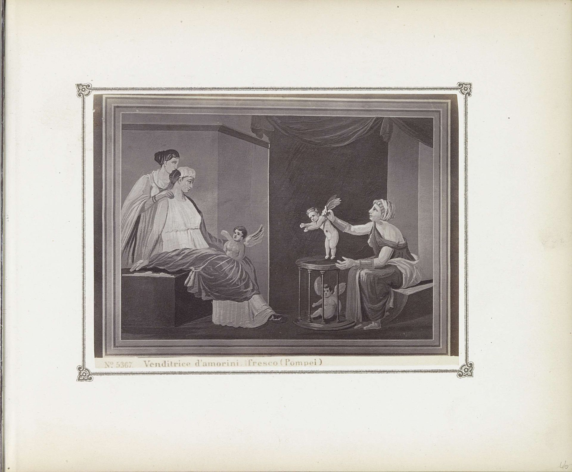 Fotoreproductie van (vermoedelijk) een prent naar een muurschildering in Pompeï, voorstellend een verkoopster van cupido's by Giorgio Sommer
