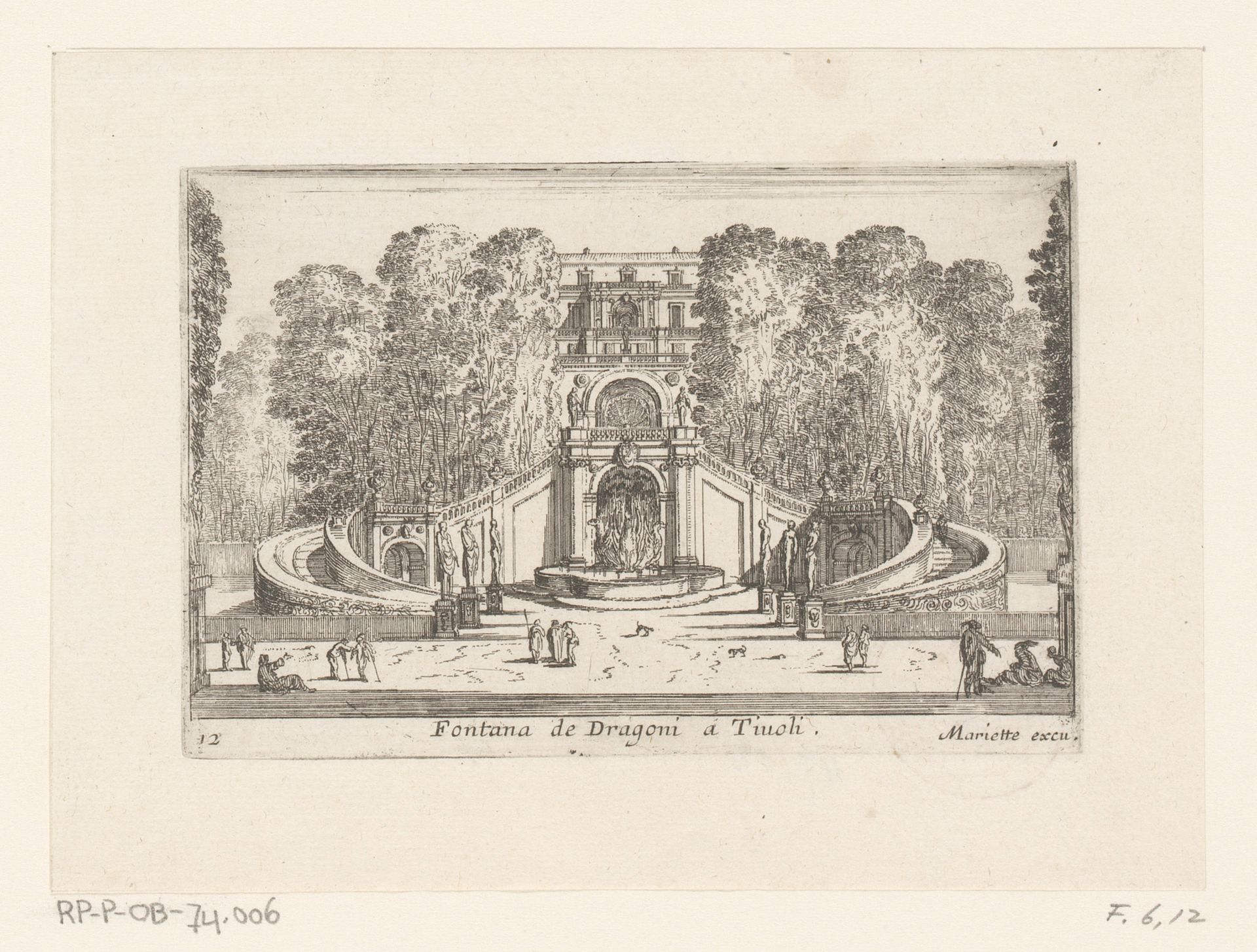 Gezicht op de drakenfontein van Villa d'Este by Israel Silvestre