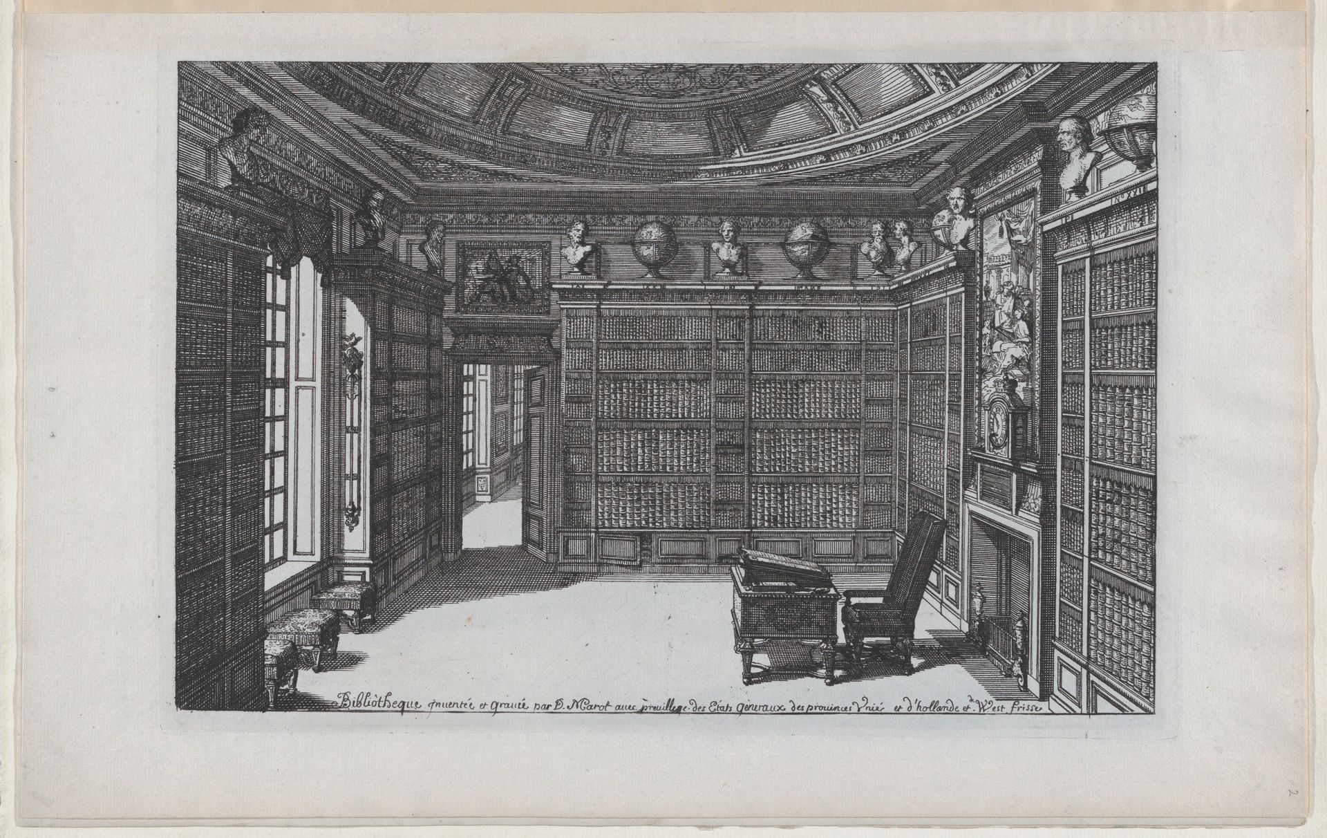 Interior of a Library, from Nouveaux Liure da Partements, part of Œuvres du Sr. D. Marot by Daniel Marot the Elder