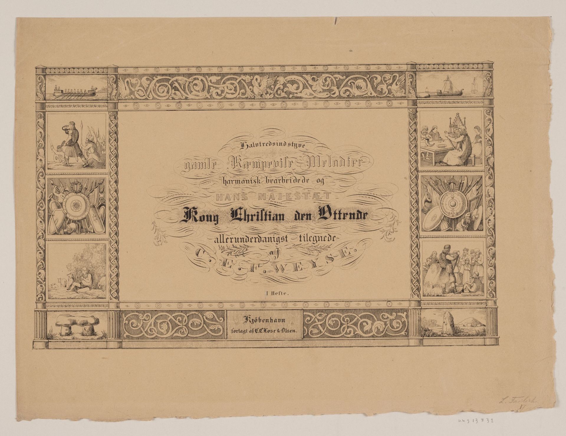 Titelblad til "Halvtredsindstyve gamle Kæmpevise-melodier" by Lorenz Frølich