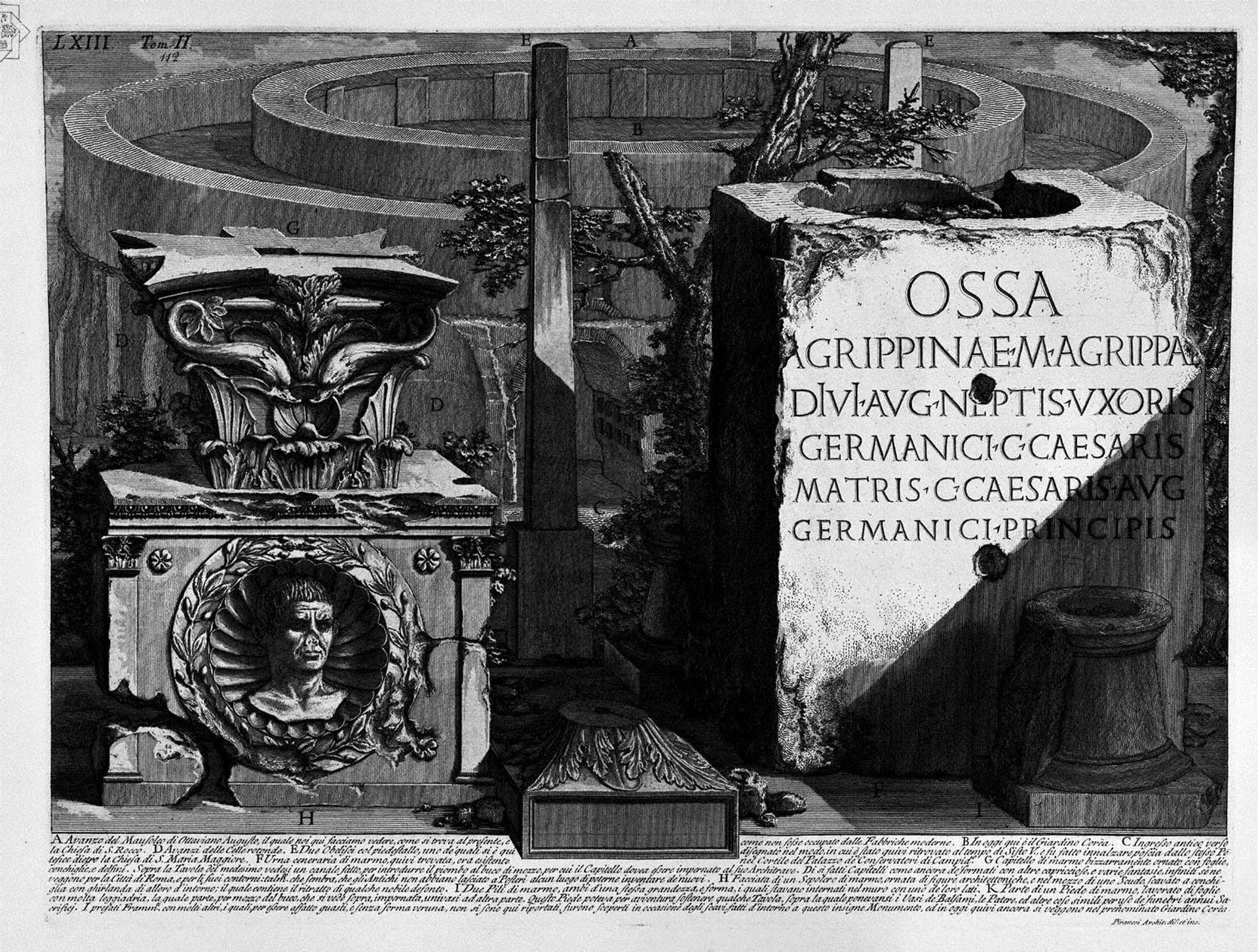 The Roman antiquities, t. 2, Plate LXIII. Remains of the Mausoleum of Augustus. by Giovanni Battista Piranesi