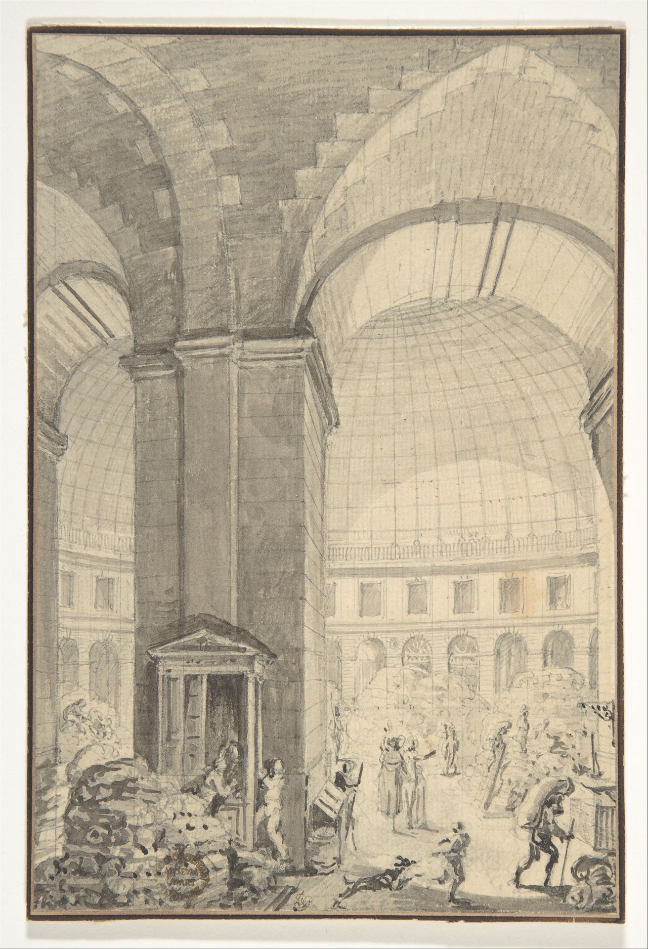 Interior of Halle aux Blés, Paris [The Corn Exchange] by Jean Démosthène Dugourc