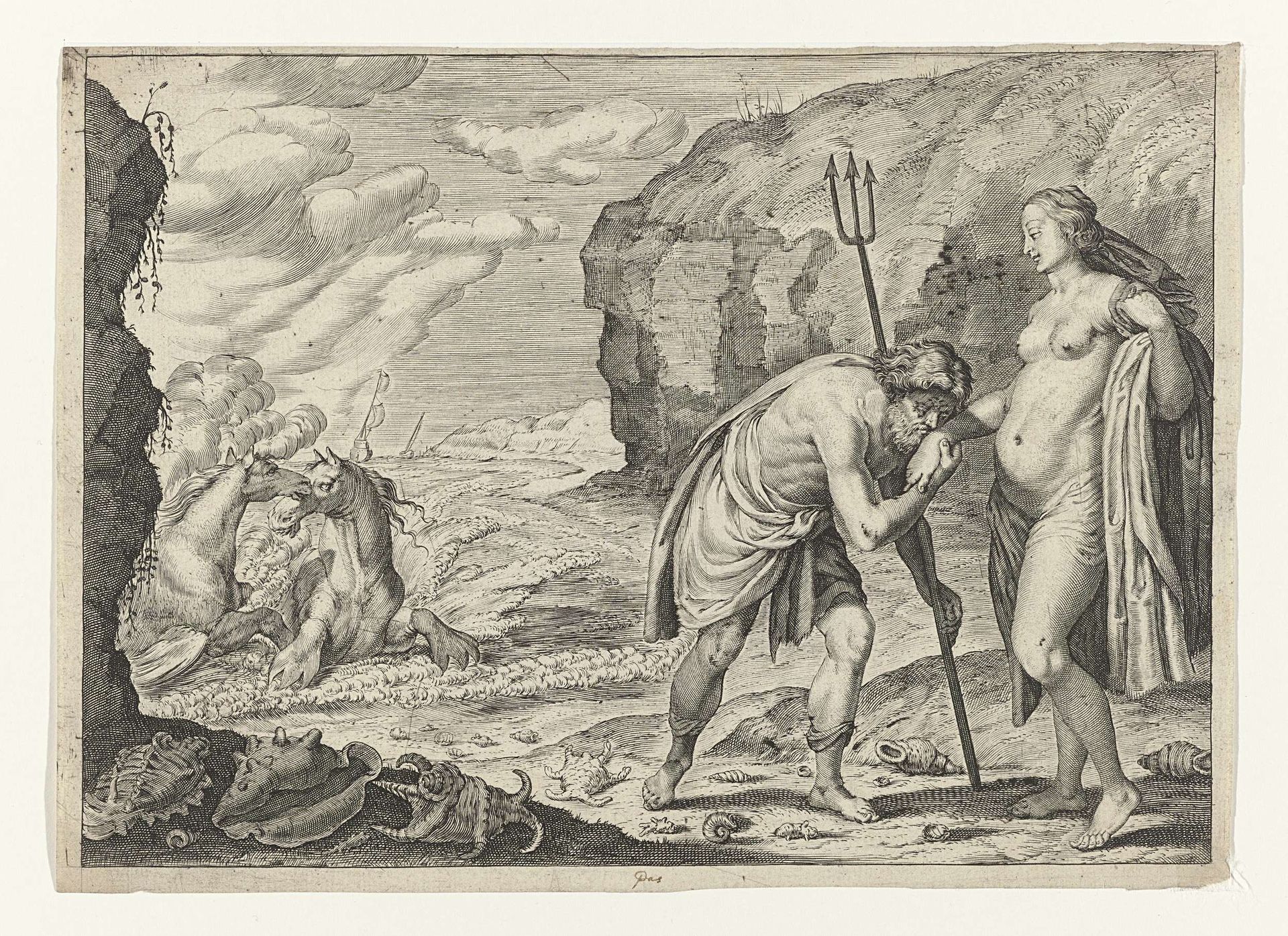 Neptunus en Caenis by Crispijn van de (II) Passe