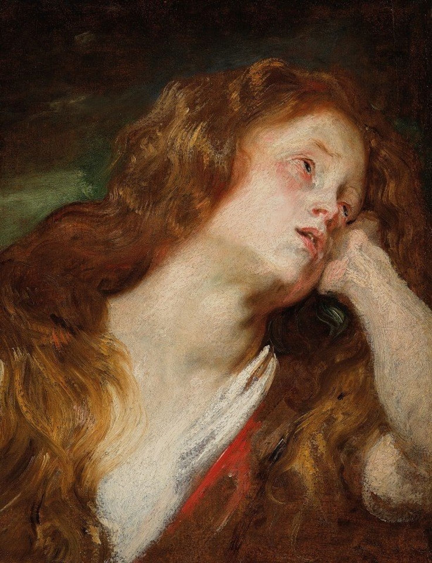 A young woman resting her head, probably the Penitent Magdalene by Anthony van Dyck
