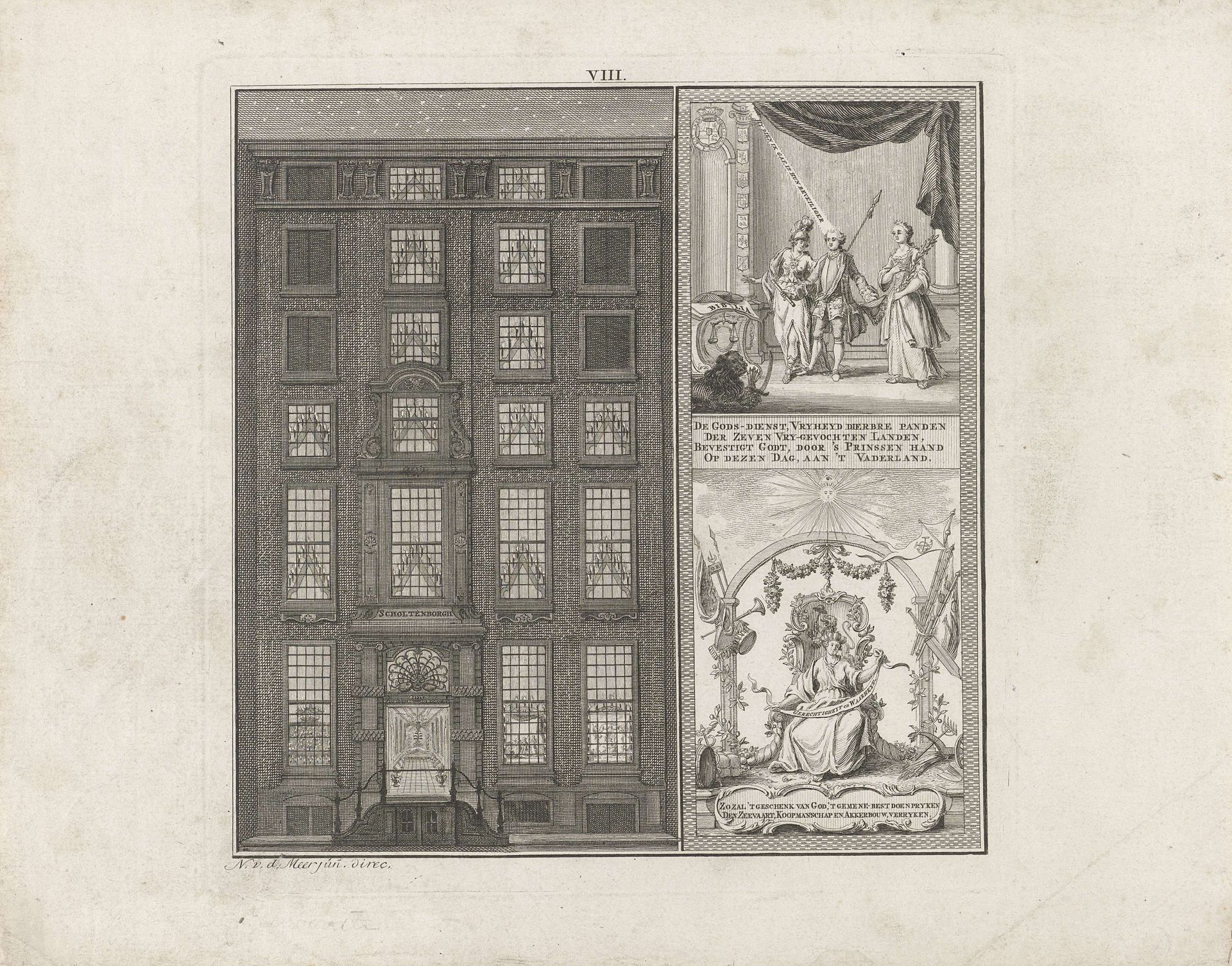 Verlichting van een woonhuis in Amsterdam ter ere van de aantreding van Willem V als stadhouder, 1766 by Noach van der (II) Meer