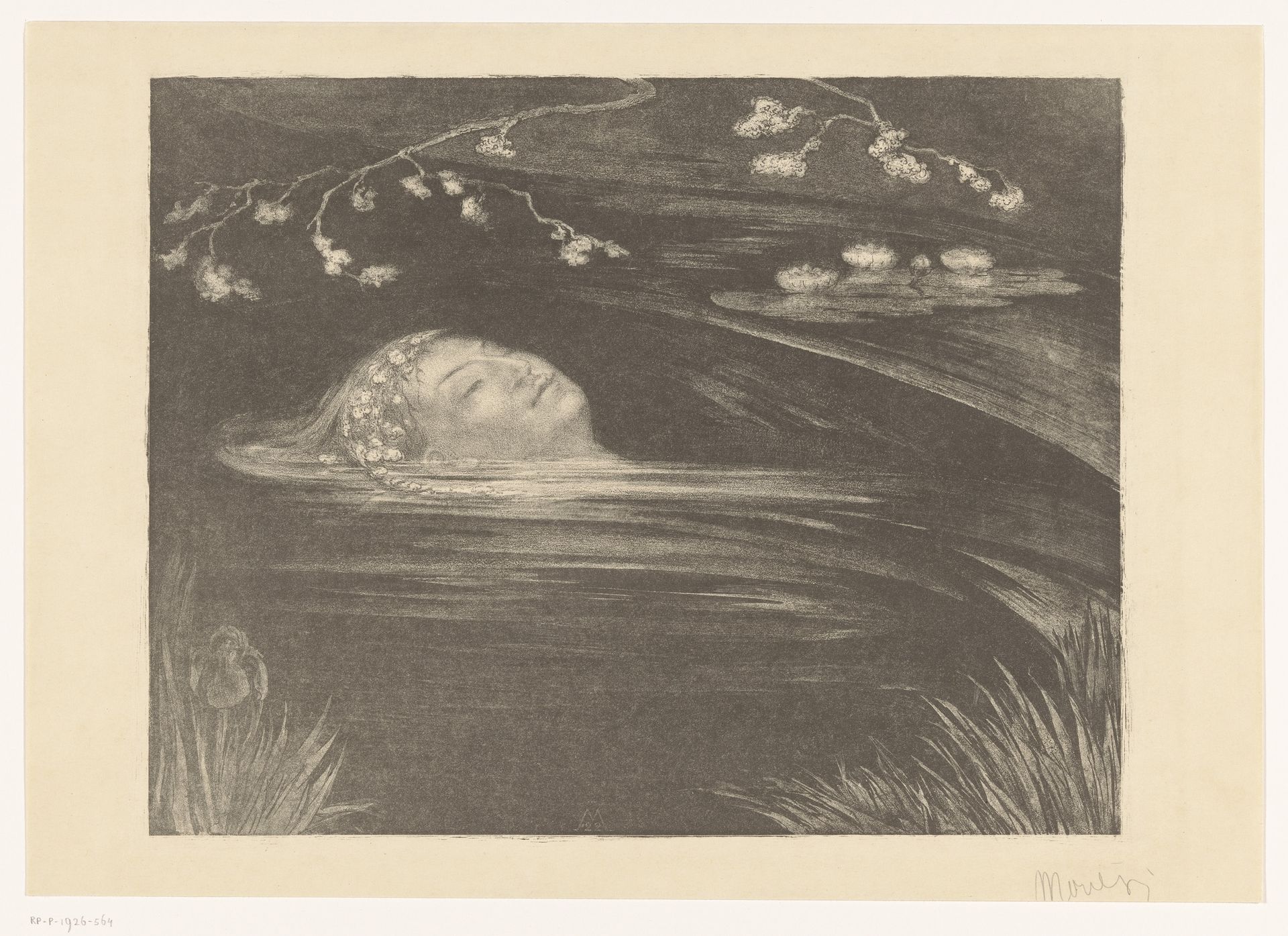 Ophelia drijvend in het water by Simon Moulijn
