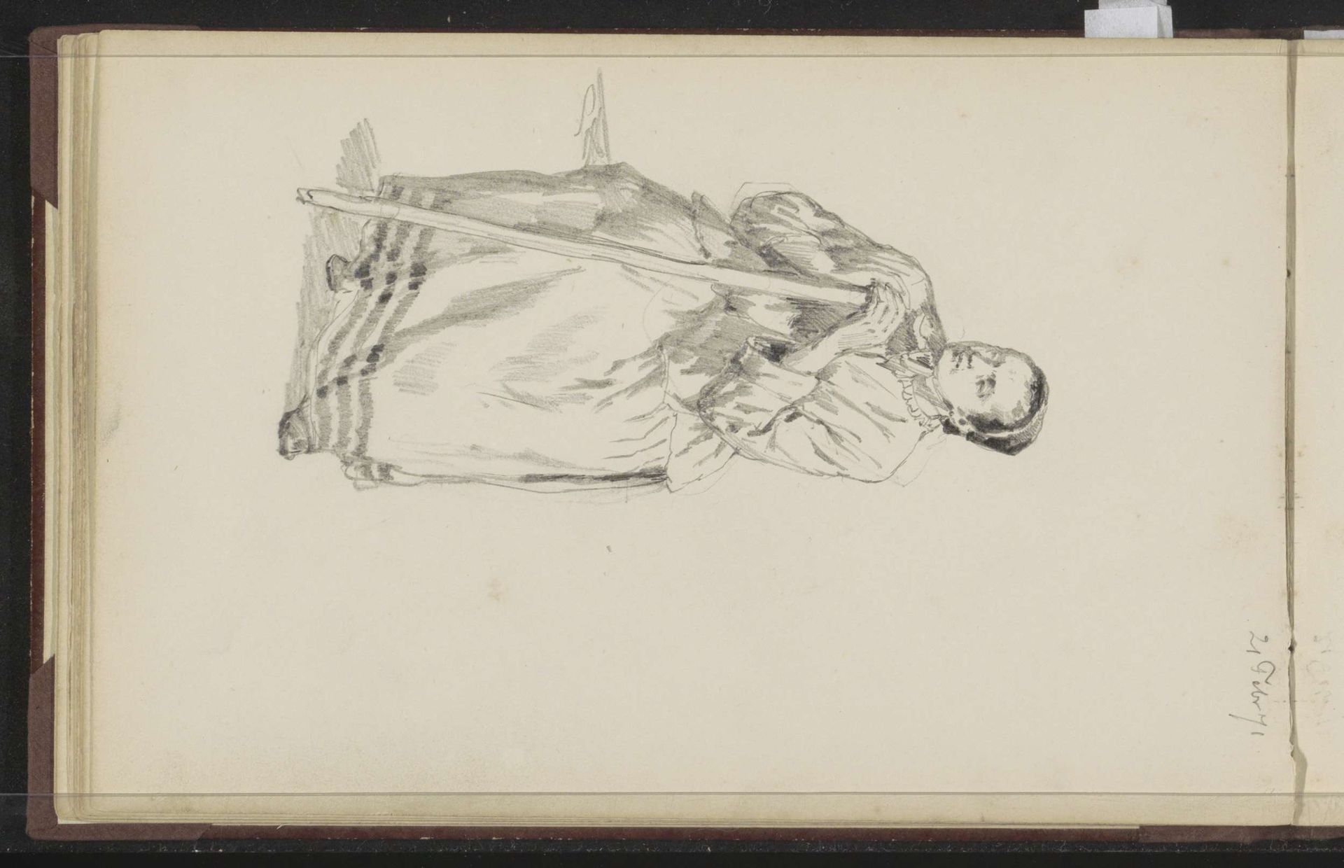 Zittende vrouw met een stok by Cornelis Springer
