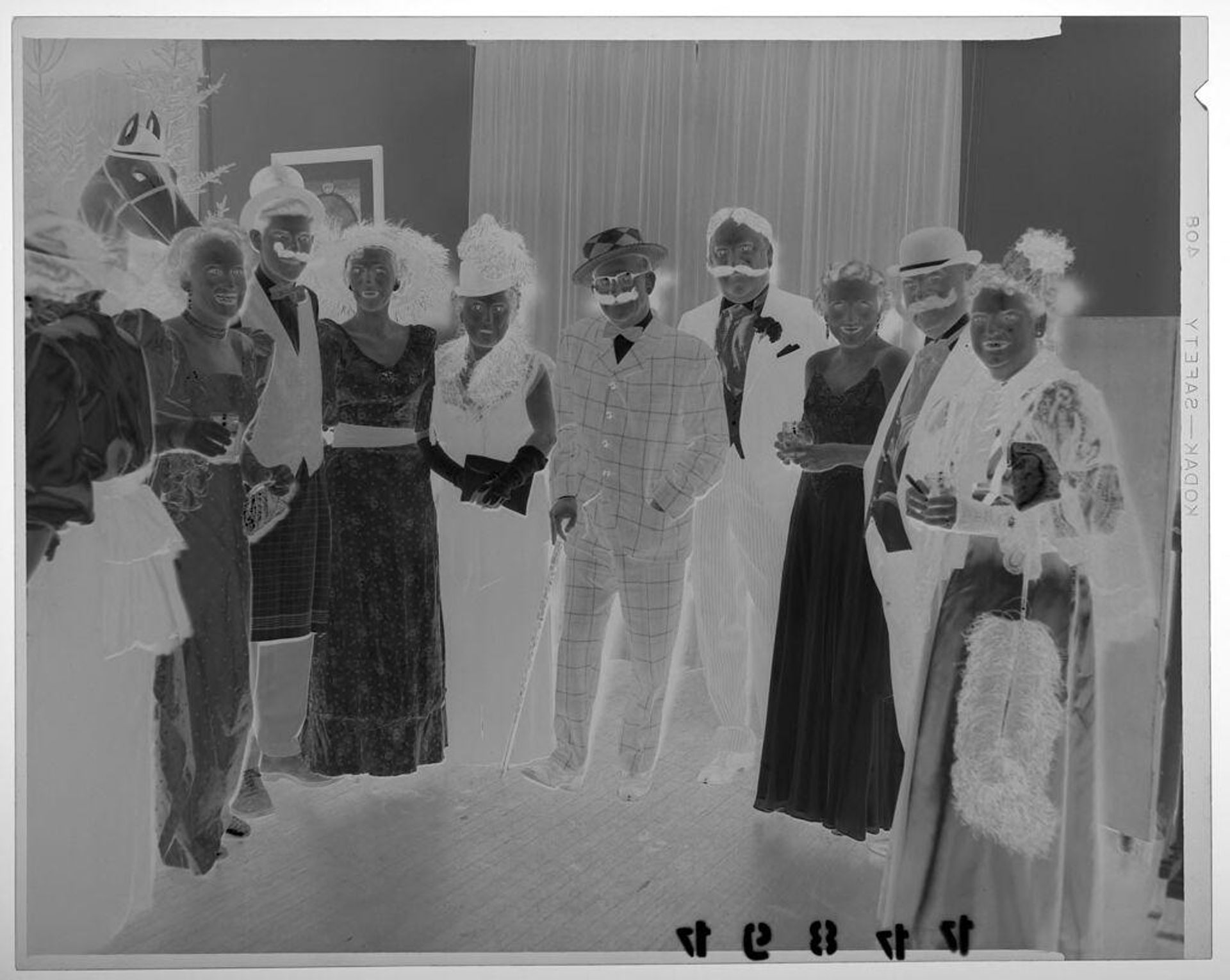Untitled (women and men with fake moustaches posing at New Year's party) by Martin Schweig