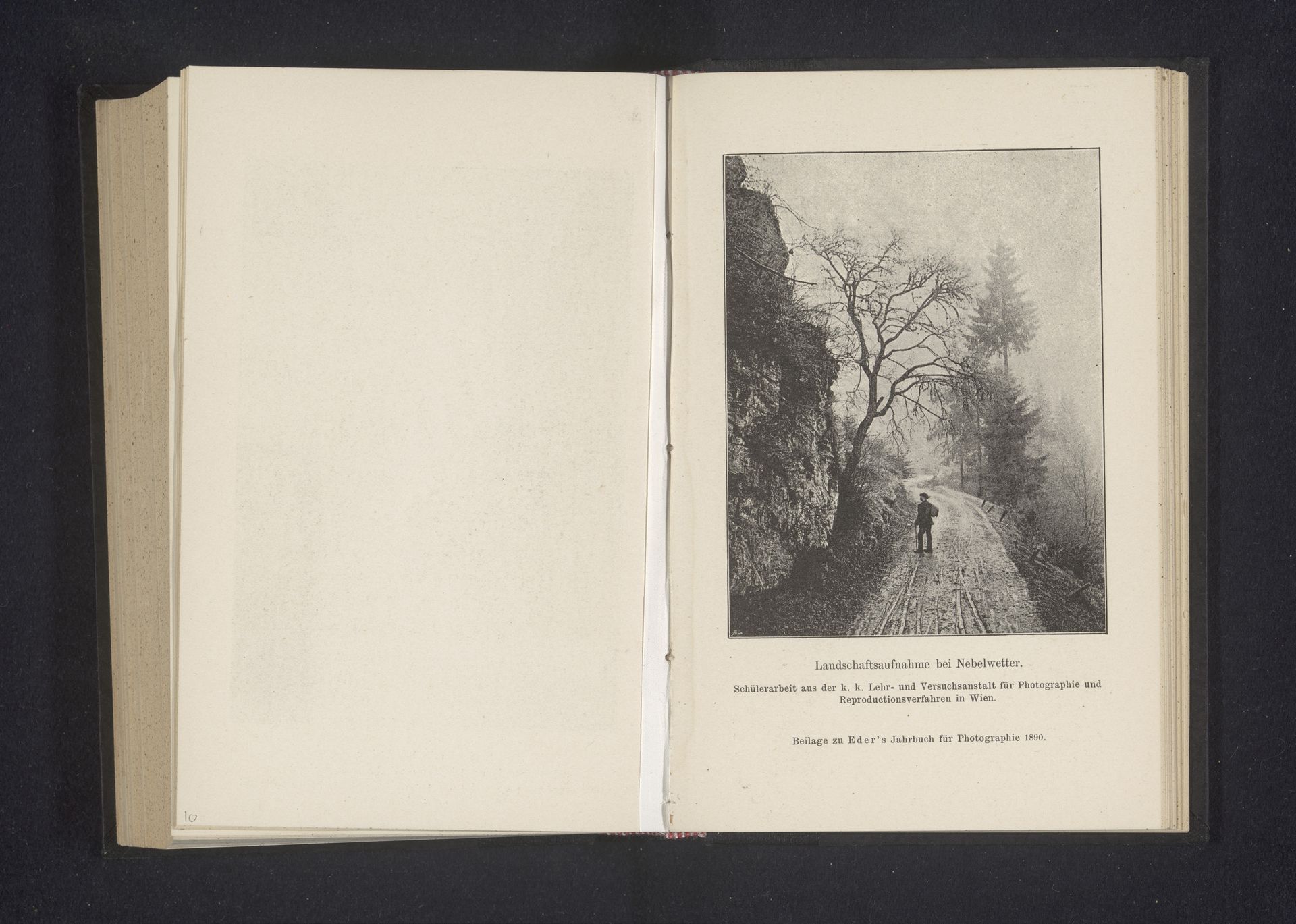 Mistlandschap met figuur op de weg by K.K. Lehr- und Versuchsanstalt für Photographie