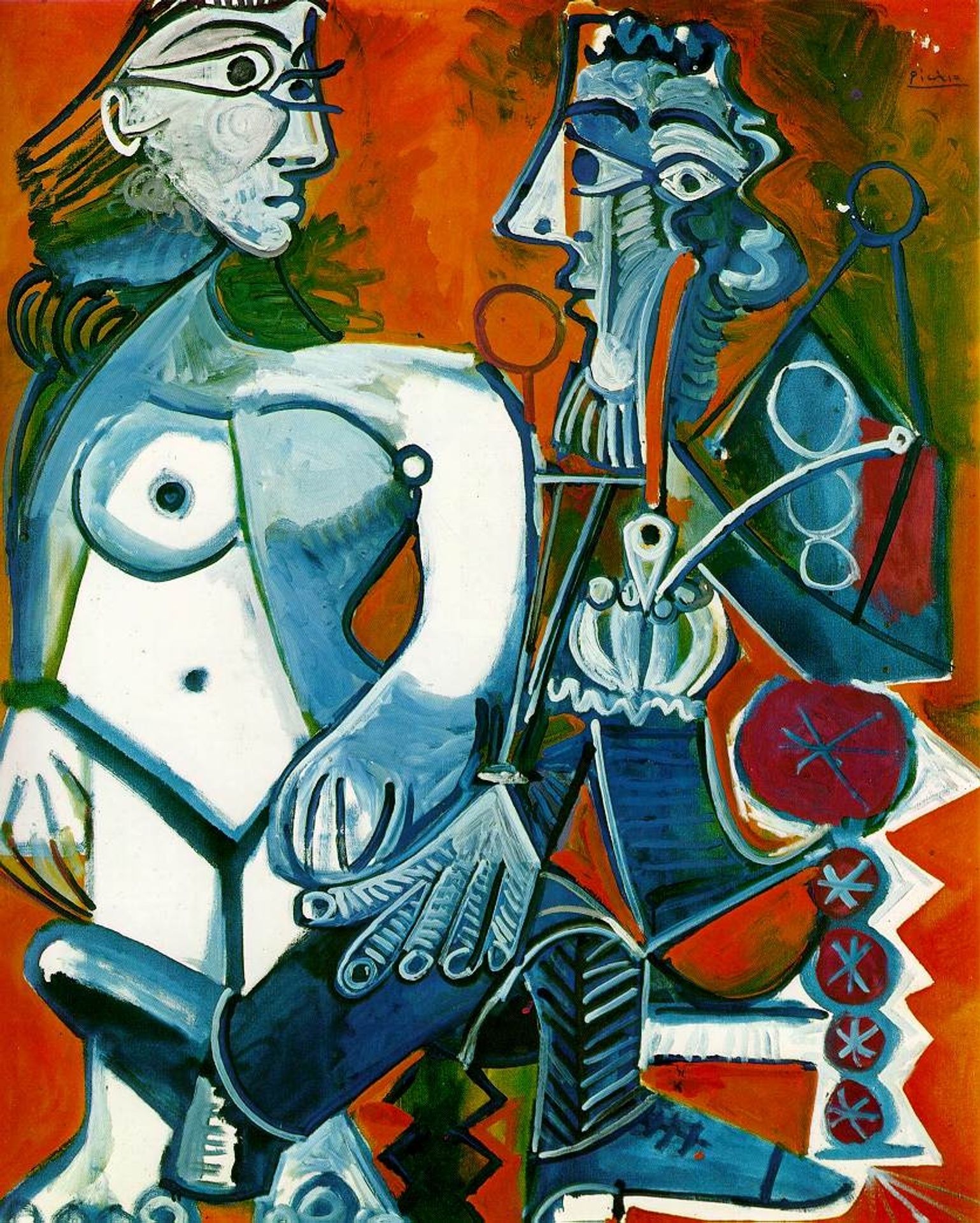 Standing female nude and man with pipe by Pablo Picasso