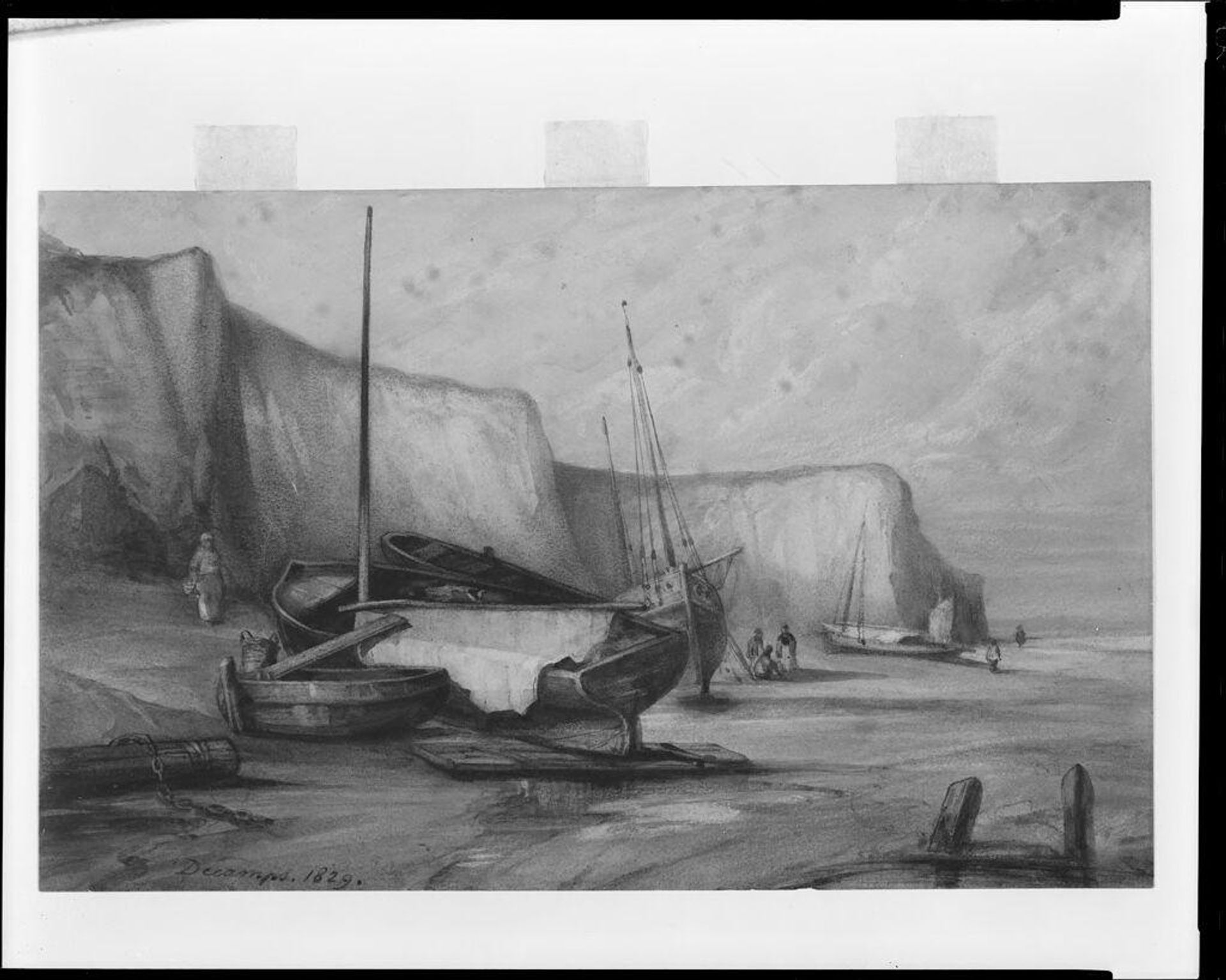 Boats under a Cliff by Alexandre-Gabriel Decamps