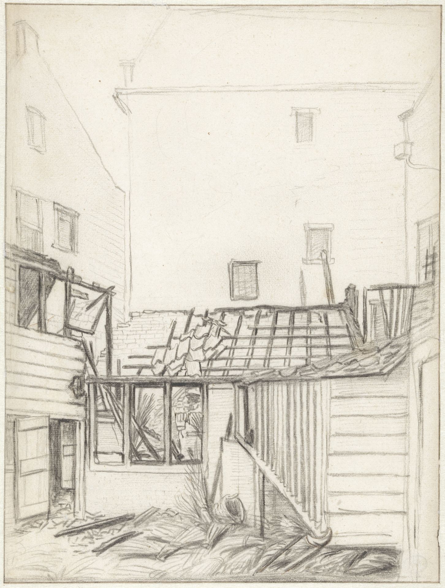 Uitgebrande bakkerij op Vlooienburg by Jan van der Heyden