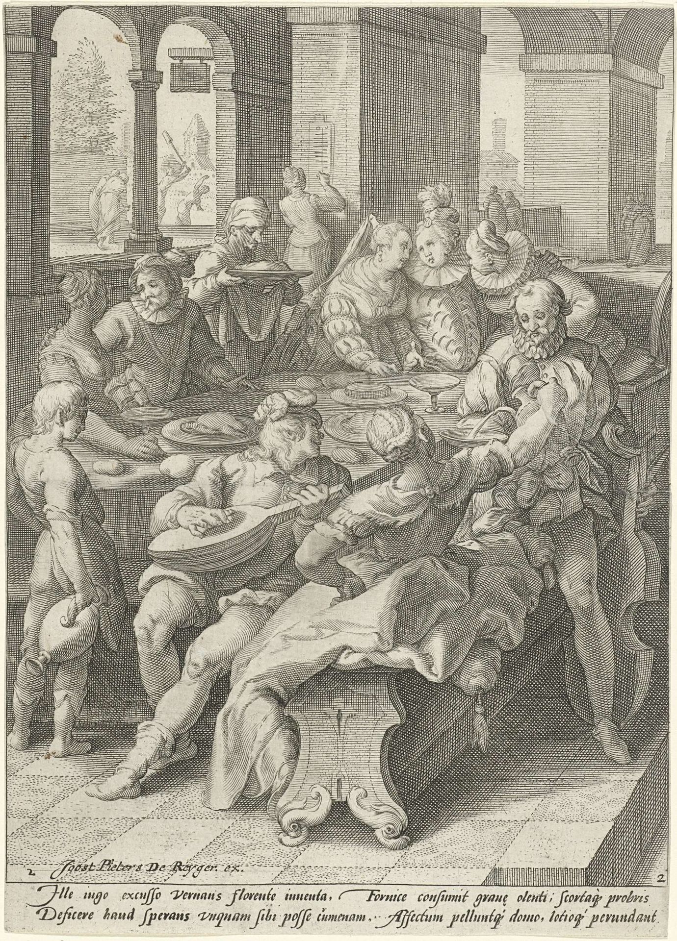 De verloren zoon verbrast zijn geld met lichtekooien by Jacob Matham
