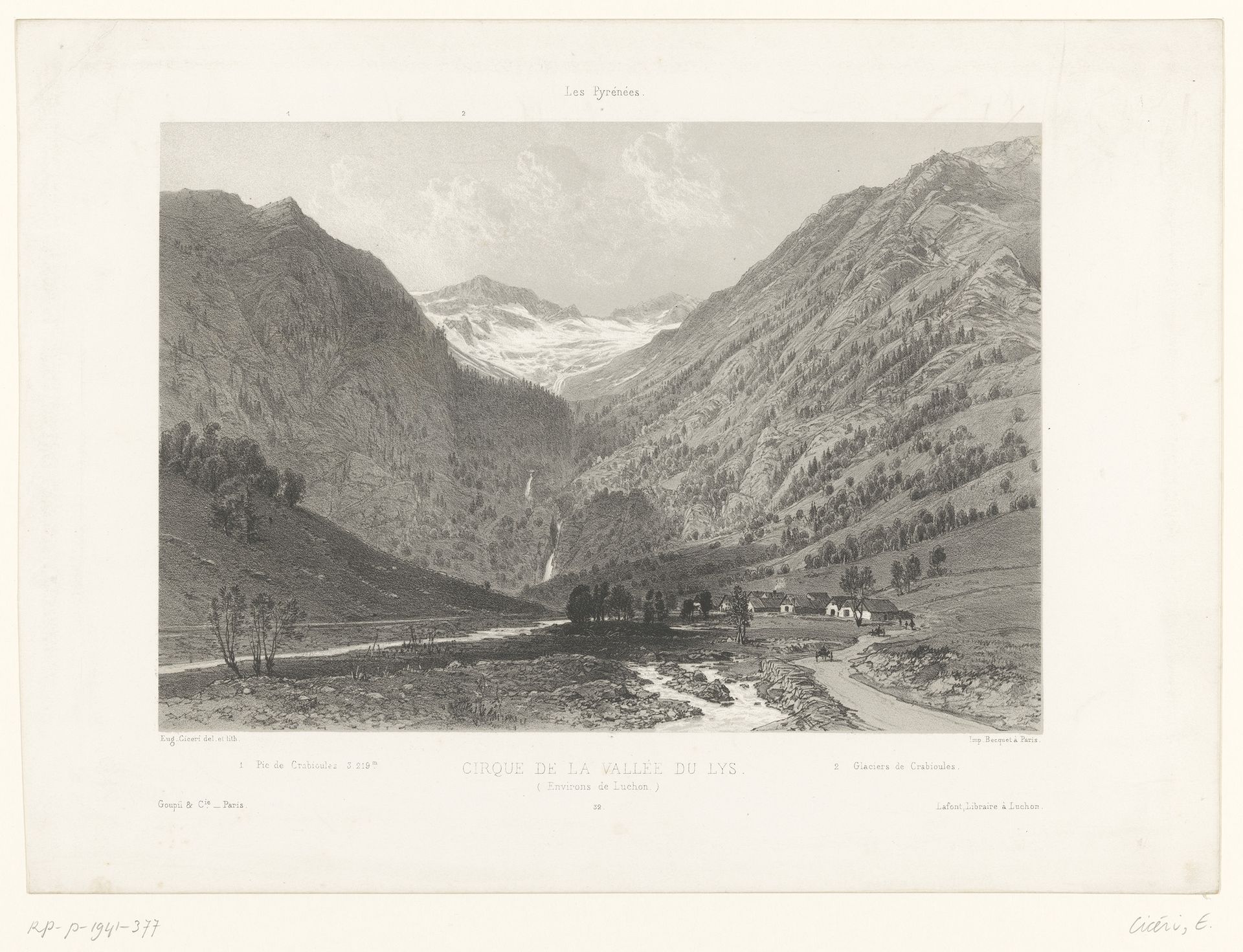 Zicht op de vallei van Lys met watervallen en gletsjer by Eugène Cicéri