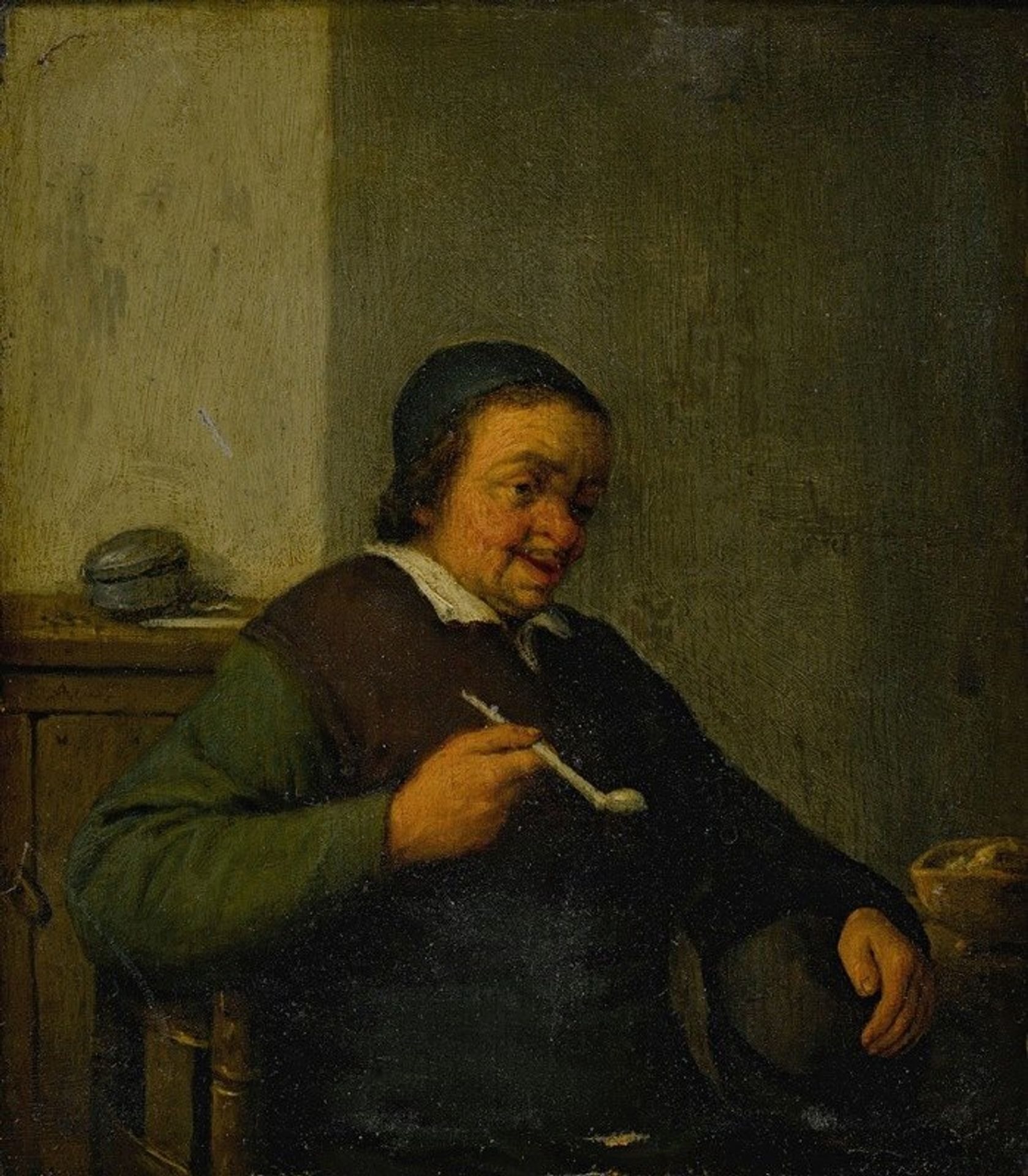 A man smoking in an interior by Adriaen van Ostade