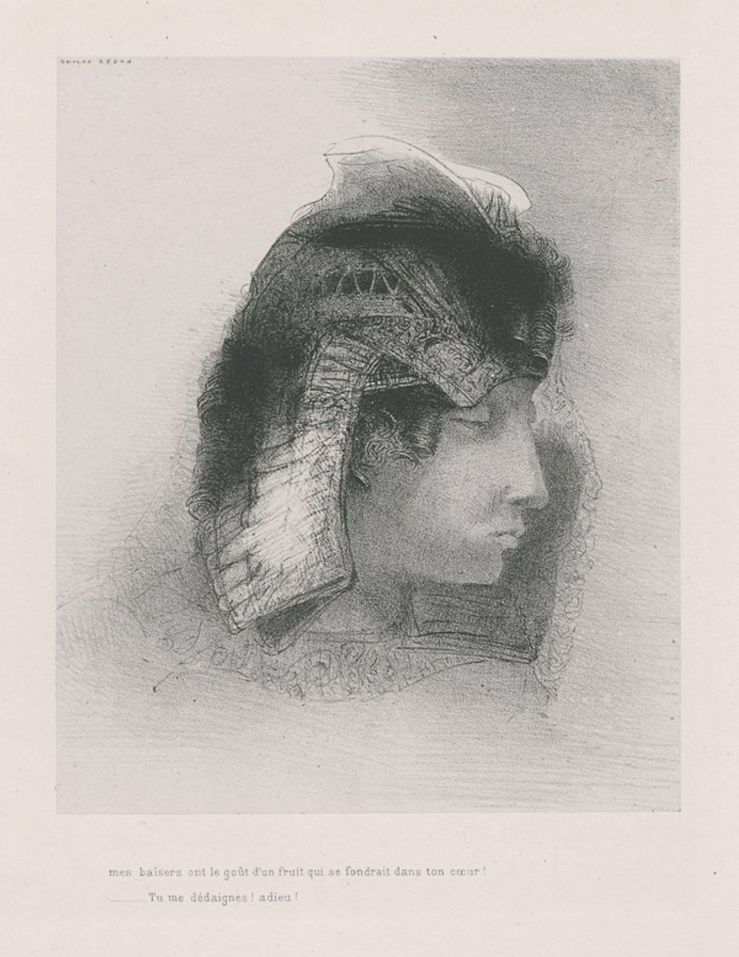 My kisses have the taste of fruit which would melt in your heart! ... You distain me! Farewell! (plate 4) by Odilon Redon