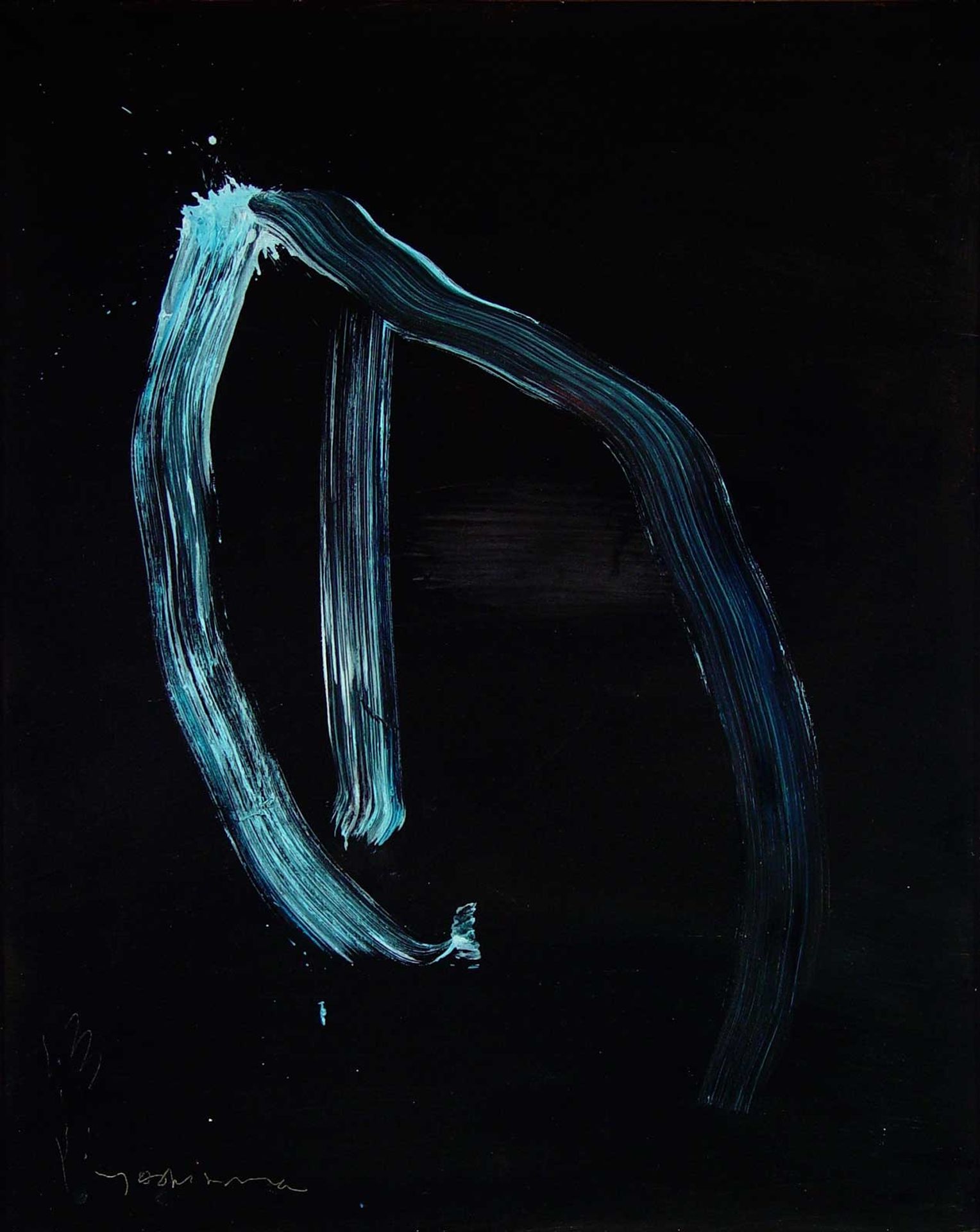 Blue Calligraphic Lines on Dark Blue by Jiro Yoshihara
