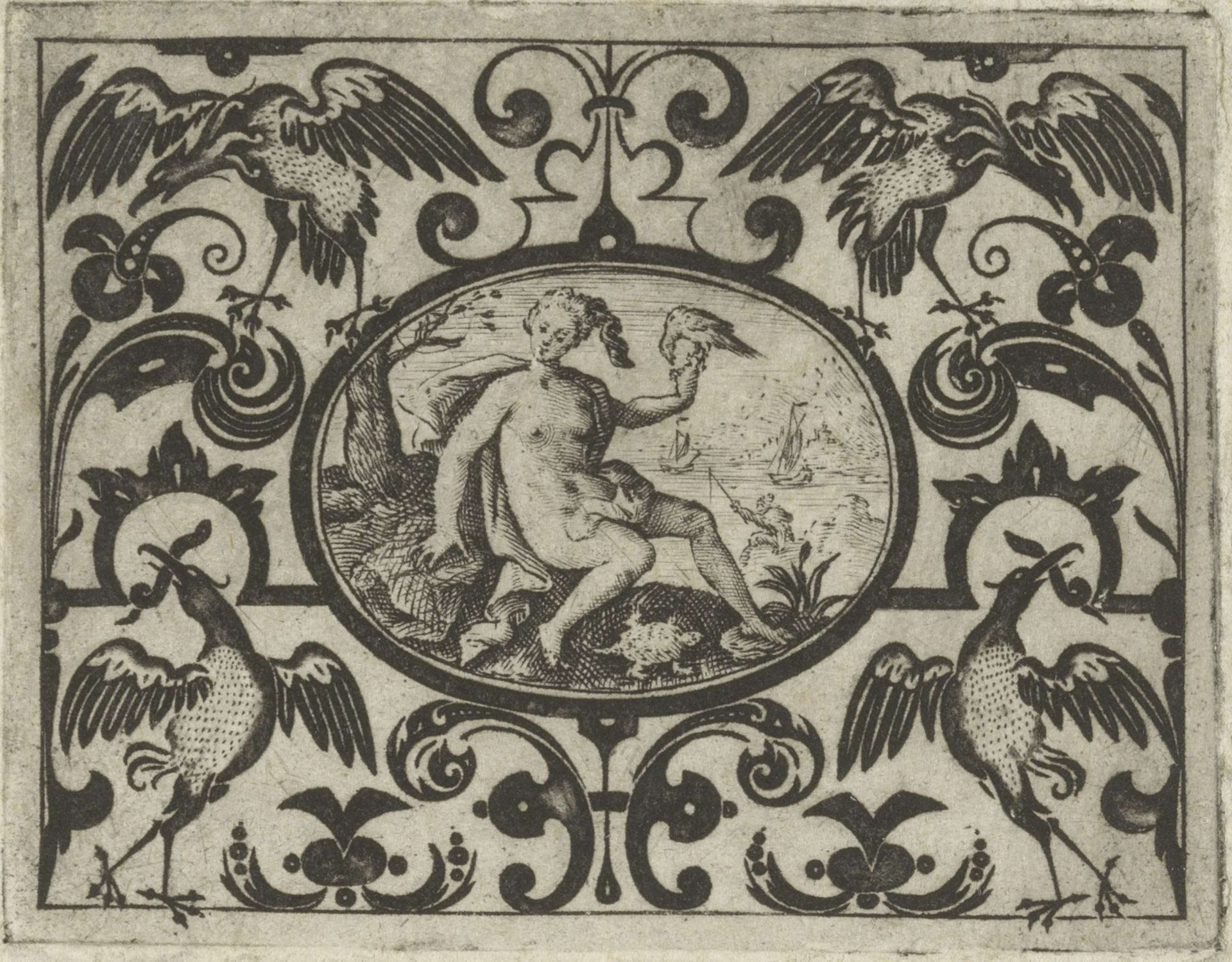 Ornamentprent met vogels by Heinrich Renbage