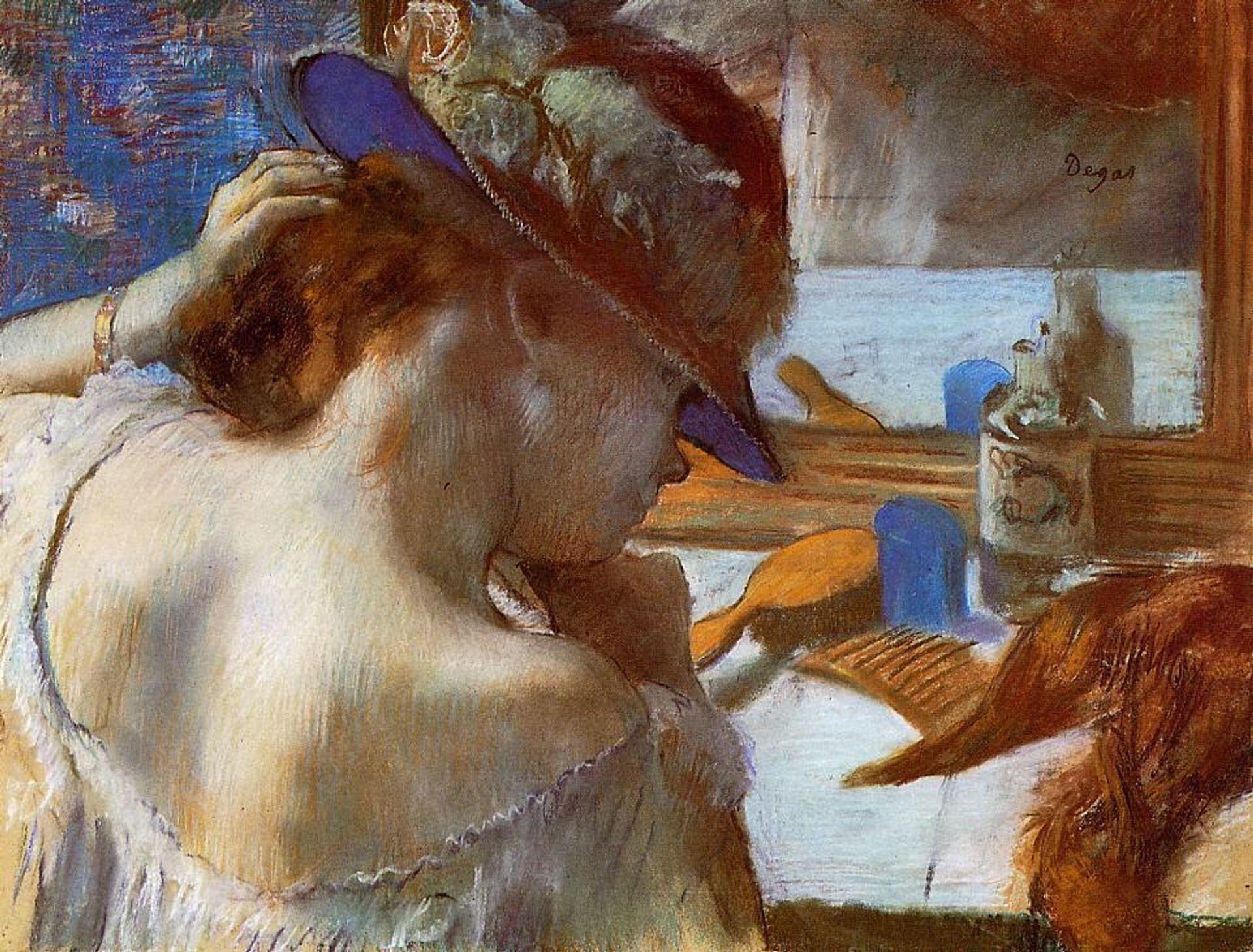 At the Mirror by Edgar Degas
