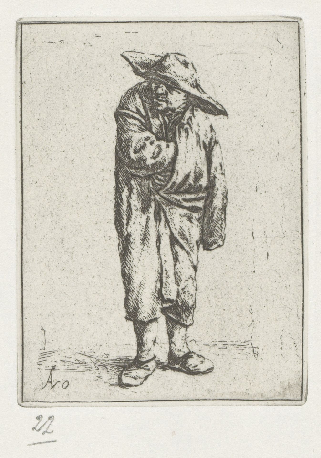 Staande boer met hand en arm in zijn mantel by Adriaen van Ostade