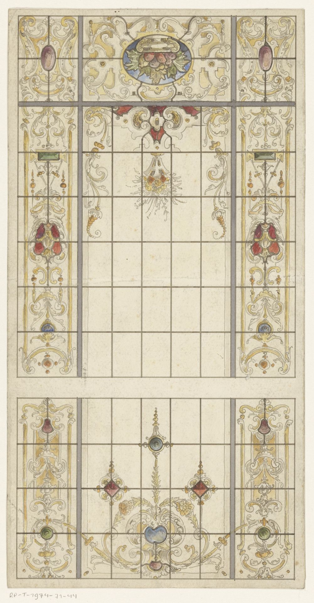 Ontwerp voor een glas in loodraam met bloem- en bladornamenten by Anonymous