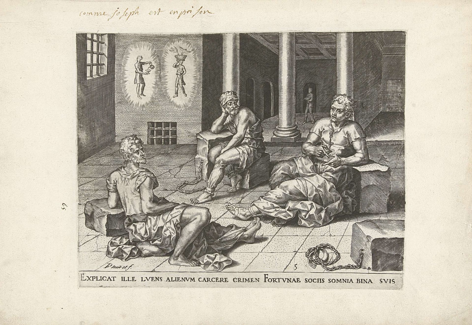 Jozef in de gevangenis met de bakker en de schenker by Pieter Jalhea Furnius
