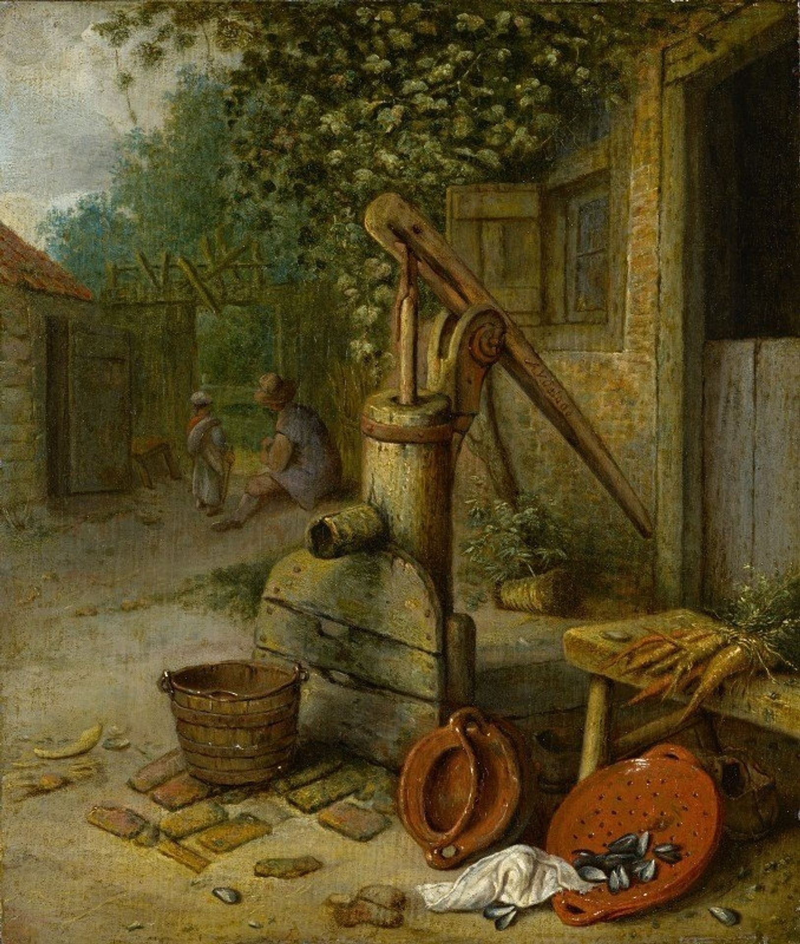 Court Of A Farm With Pump Well by Adriaen van Ostade