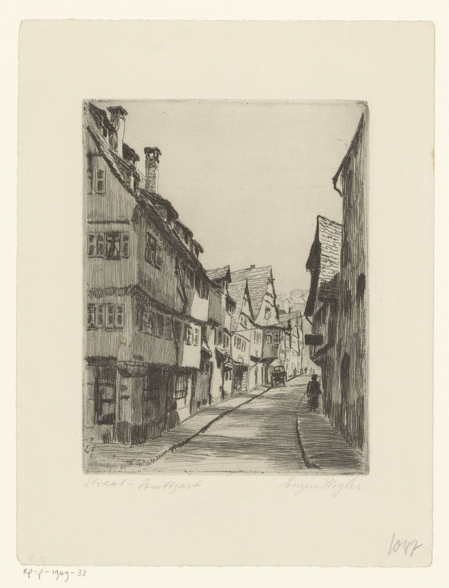 Gezicht op een straat in Stuttgart by Eugen Siegler