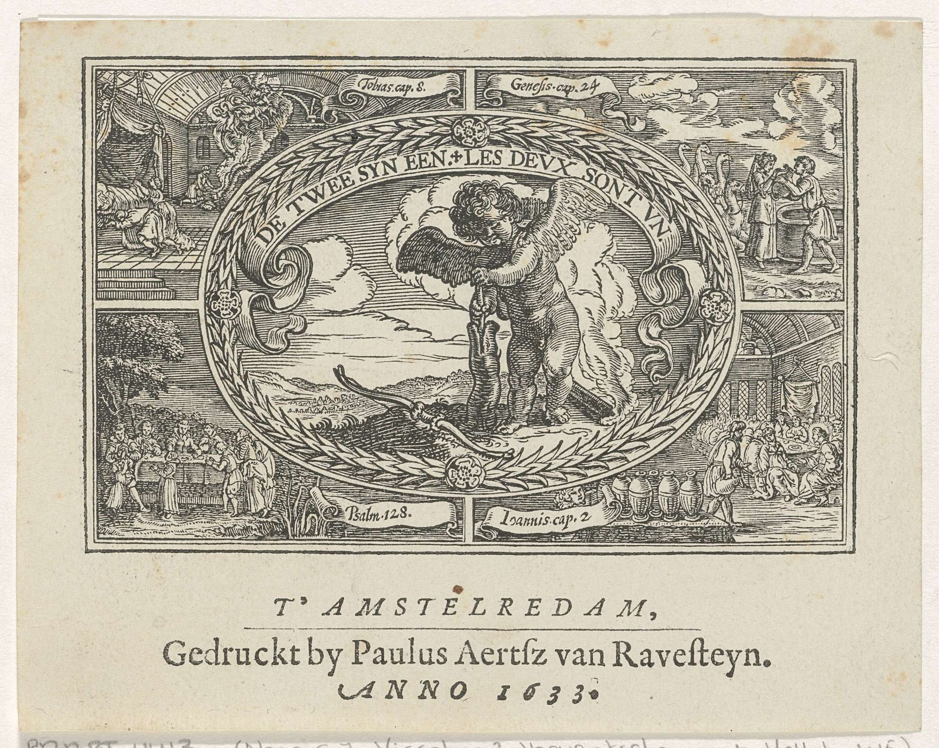 Titelvignet met Cupido die een twijg ent by Anonymous