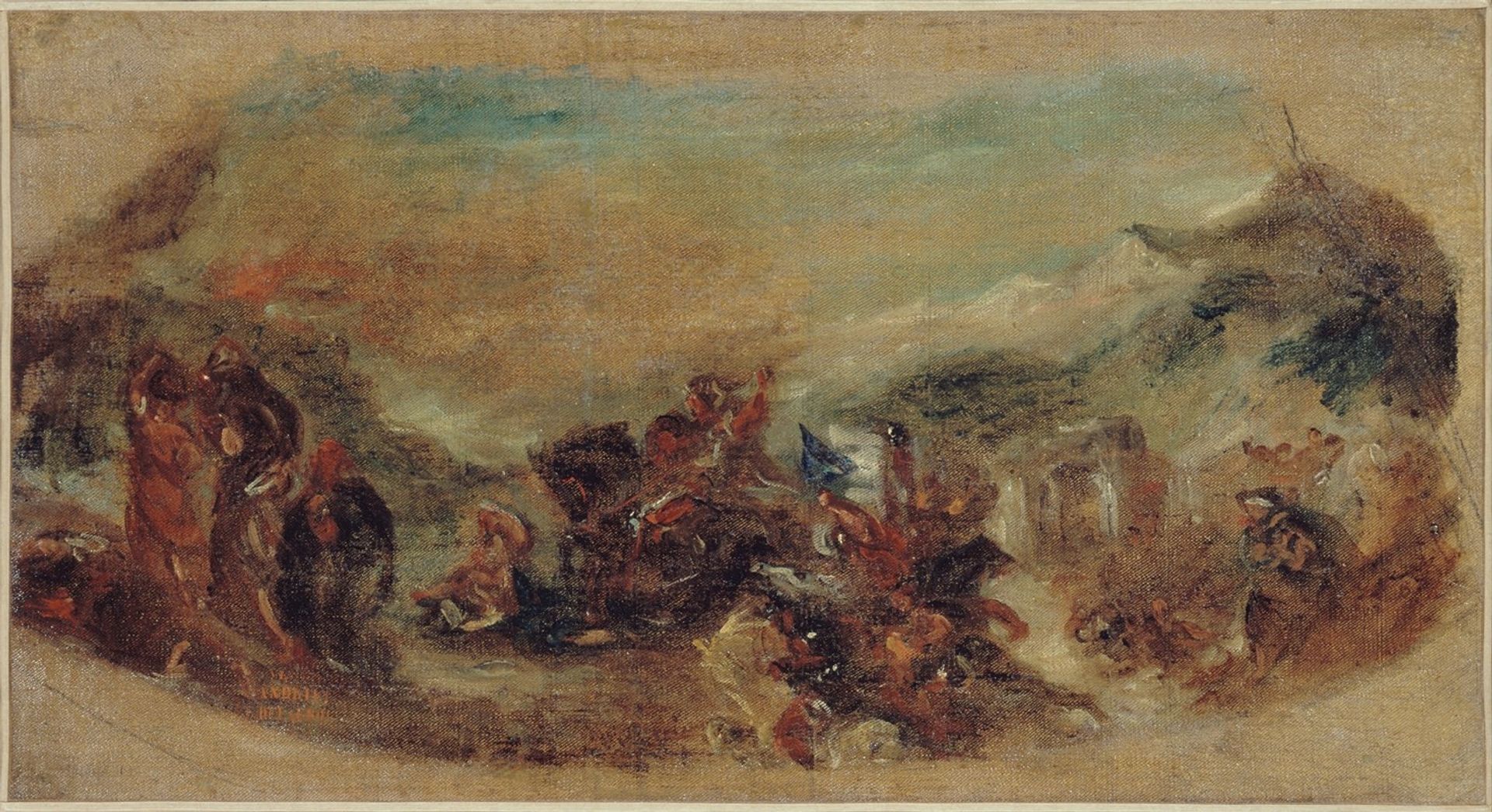 Attila suivi de ses hordes barbares foule aux pieds l’Italie et les Arts by Eugène Delacroix