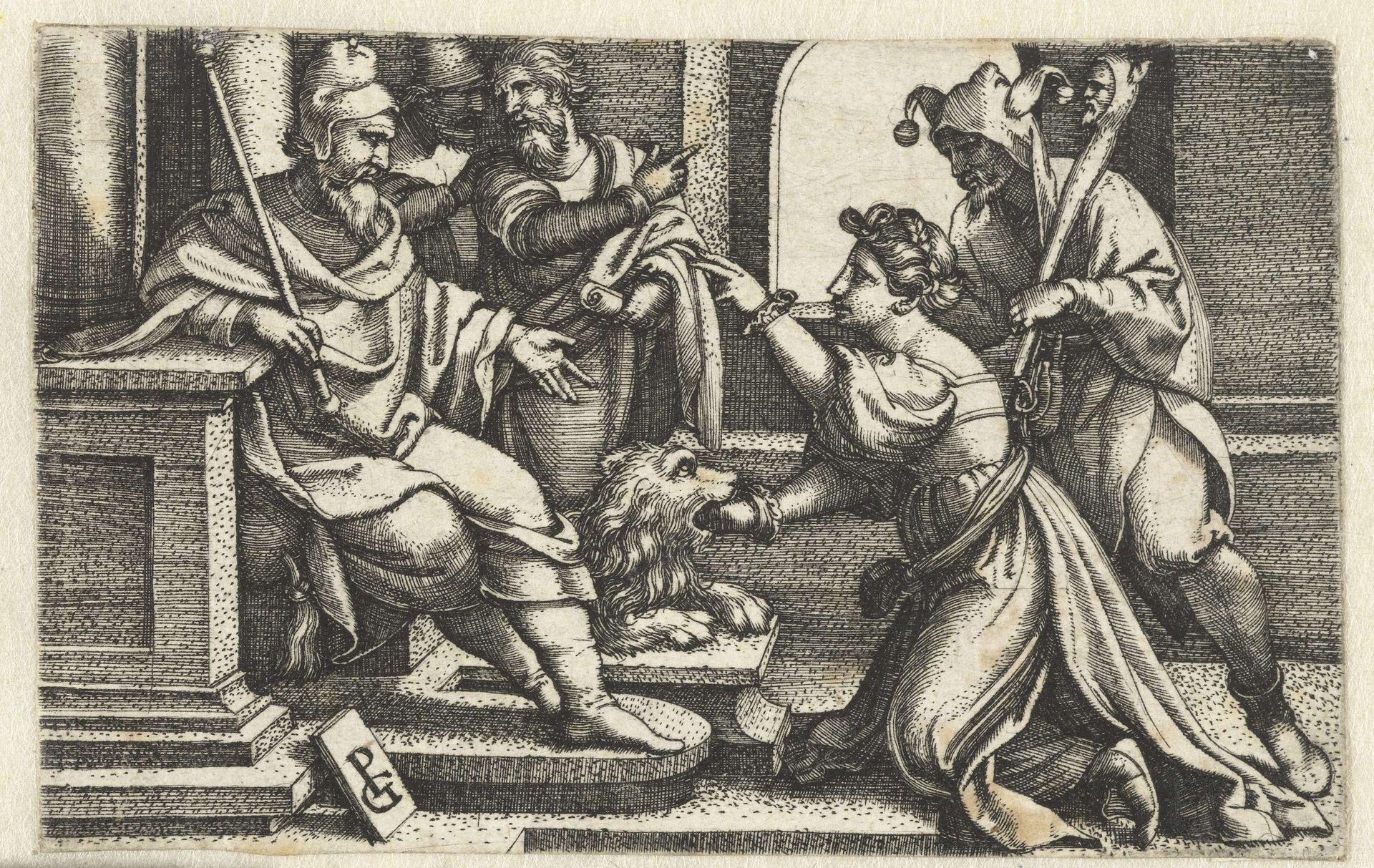 Vrouw verklaart onder ede haar onschuld by Georg Pencz